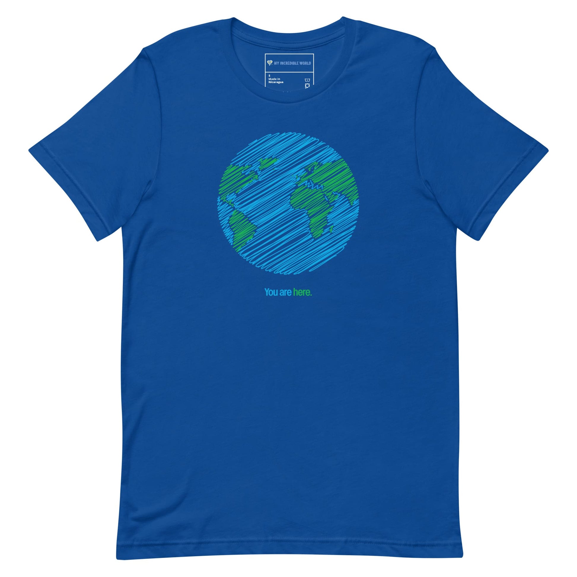 "You Are Here" Planet Earth Sketch T-Shirt (Adult Unisex) True Royal / S