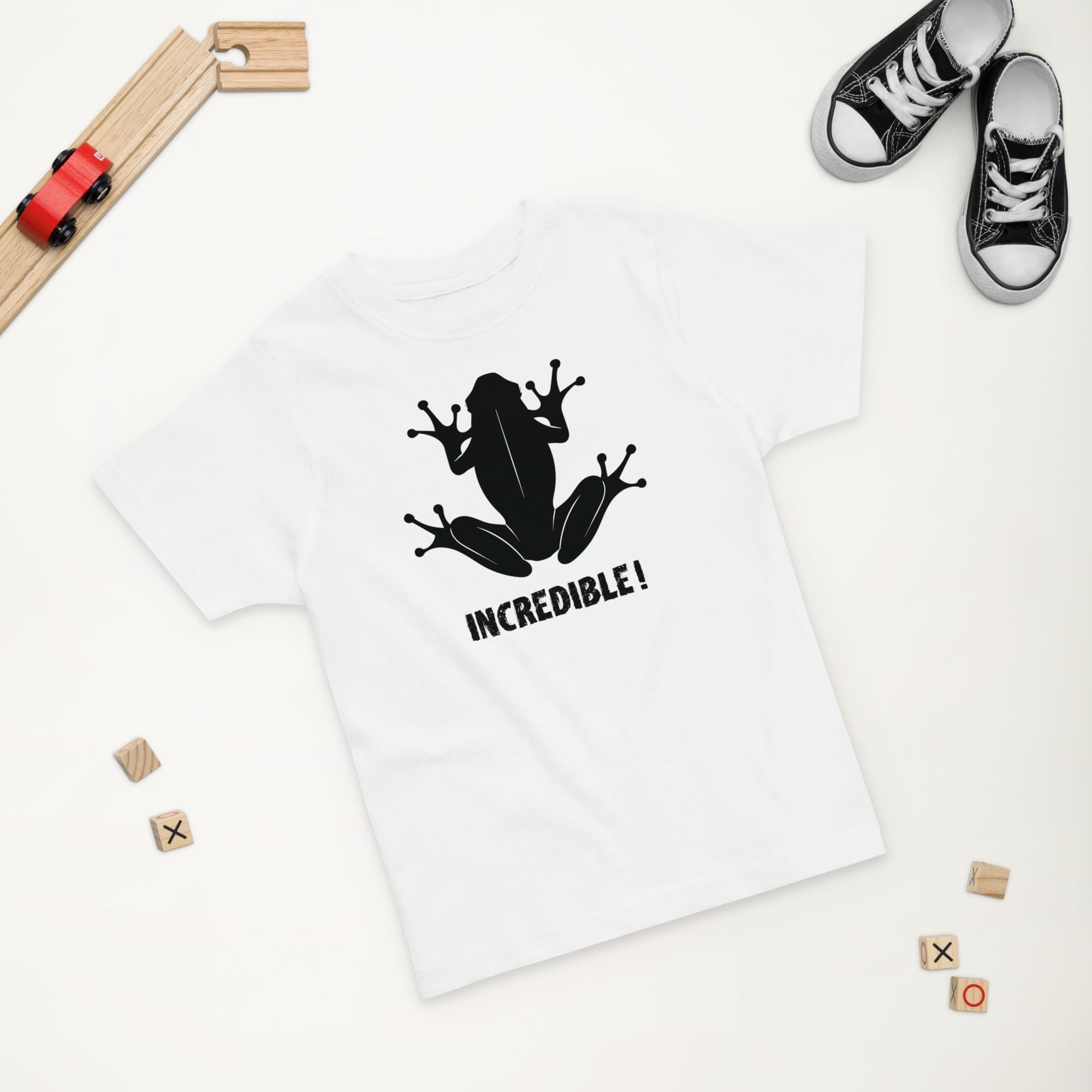 “Frogs Are Incredible” Frog T-Shirt for Toddlers (Black Print) White / 2