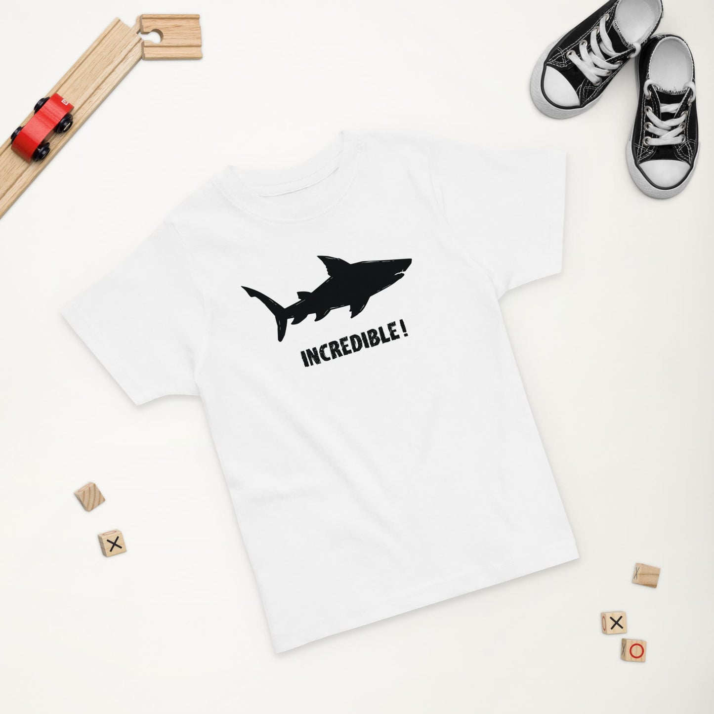 “Sharks Are Incredible” Shark T-Shirt for Toddlers (Black Print) White / 2