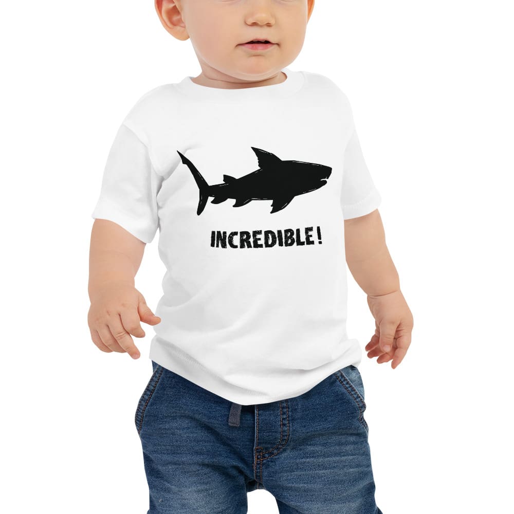 "Sharks Are Incredible" Shark T-Shirt for Babies (Black Print) White / 6-12m