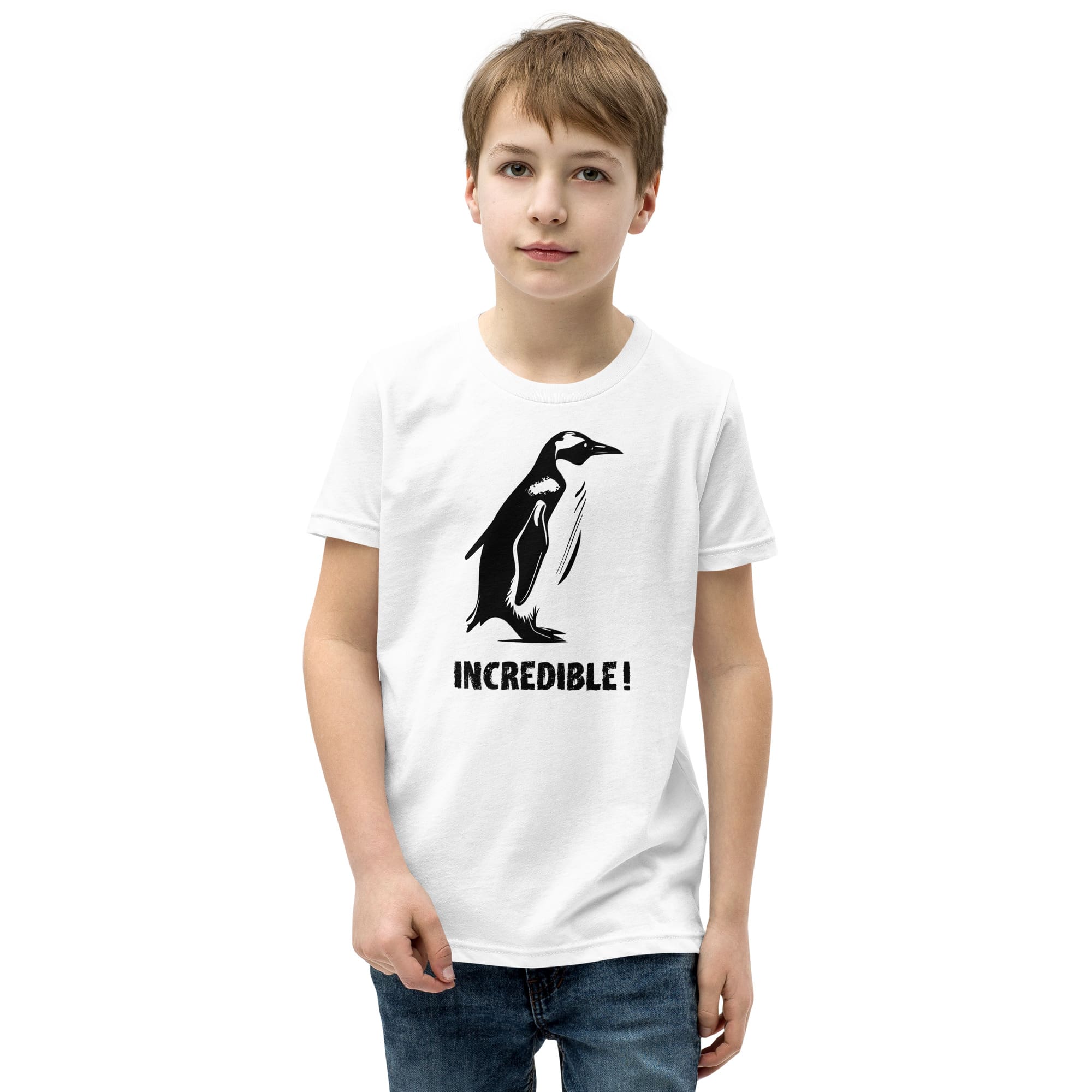 “Penguins Are Incredible” Penguin T-Shirt for Kids/Youth (Black Print) White / S