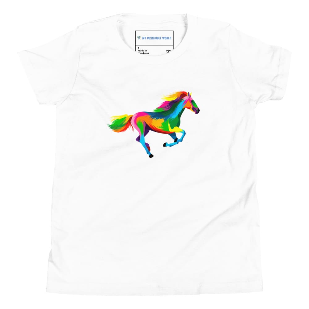 "Rainbow Horse" Galloping Horse T-Shirt (Youth/Kids) (The Rainbow Collection) White / S