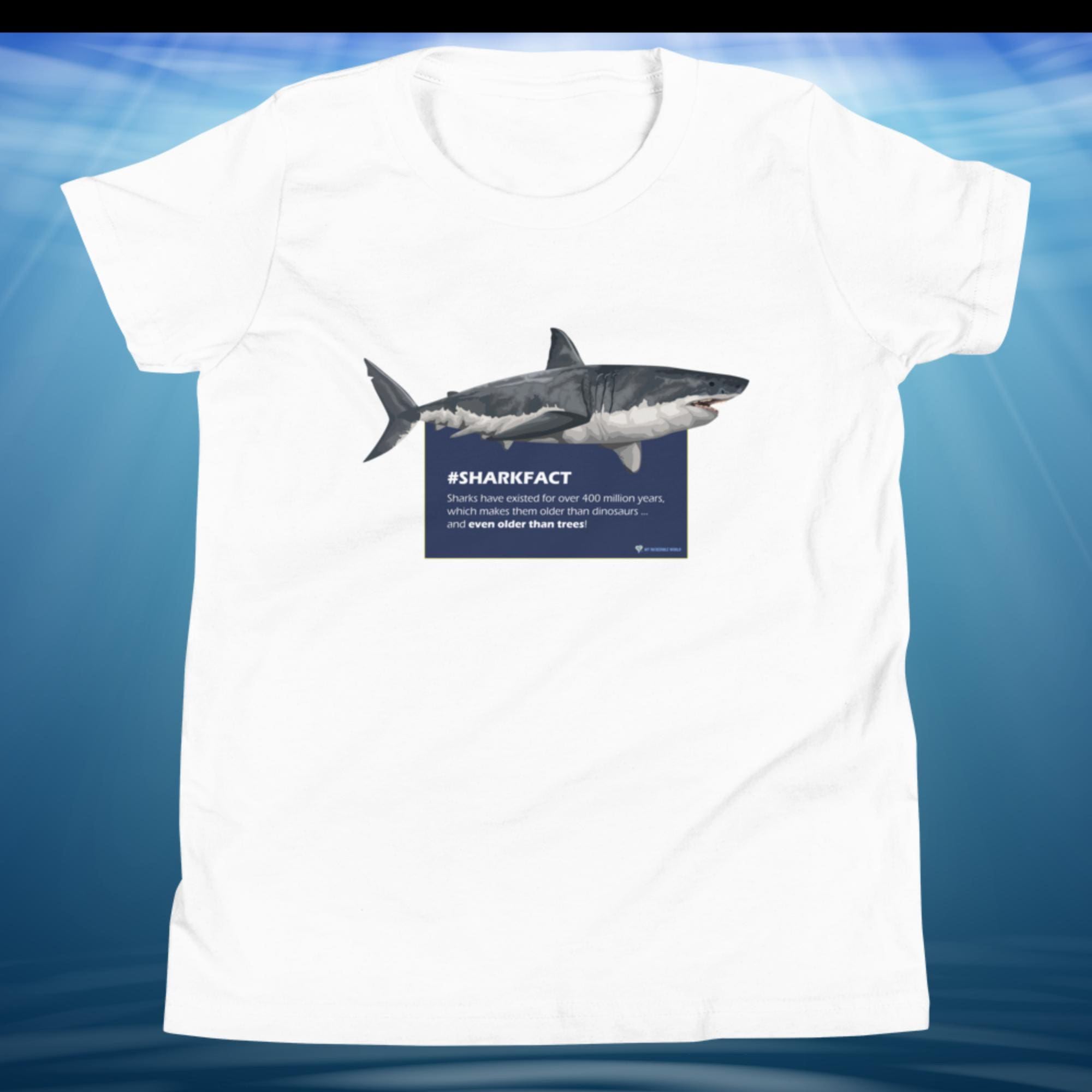 "SHARKFACT: Sharks Are Older Than Trees" Shark T-Shirt for Kids/Youth White / S