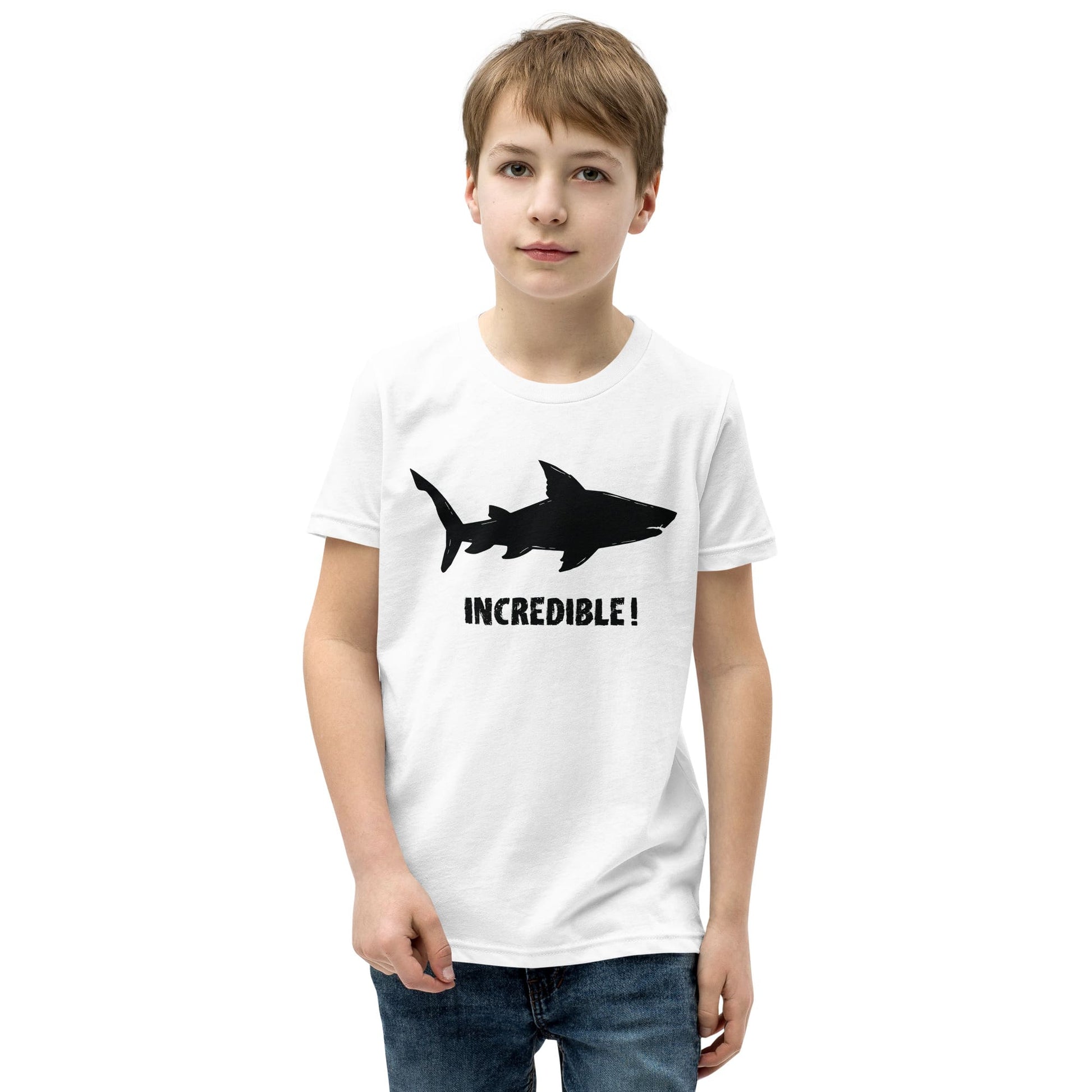 "Sharks Are Incredible!" Shark T-Shirt for Youth/Kids (Black Print) White / S