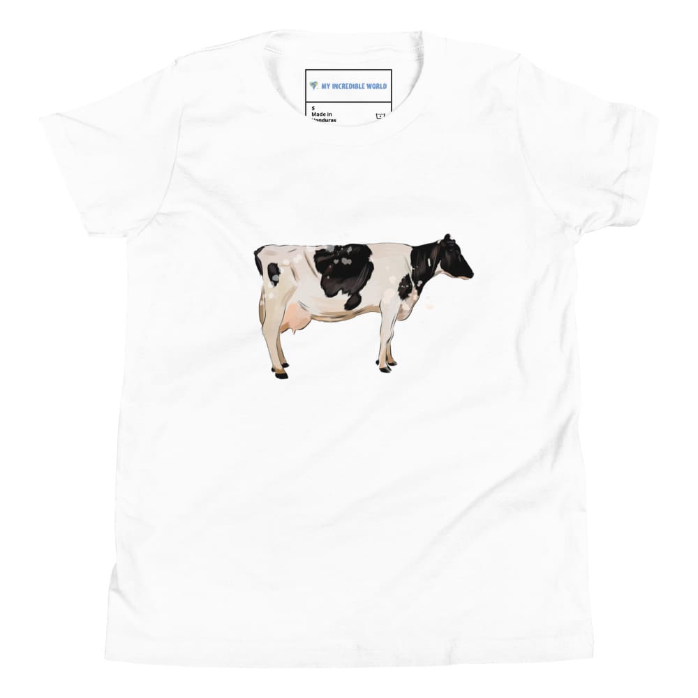 "Watercolor Cow" Cow T-Shirt (Youth/Kids) White / S