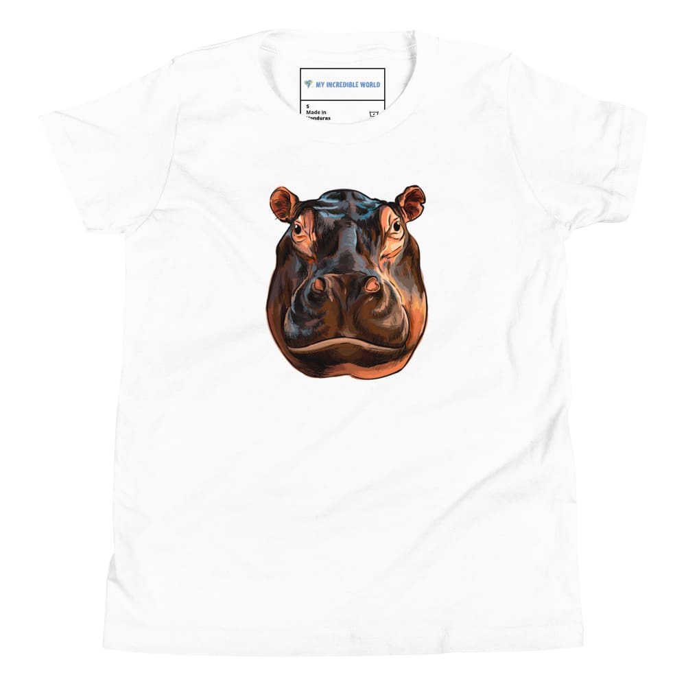 "Watercolor Hippopotamus" Hippo T-Shirt (Youth/Kids) White / S