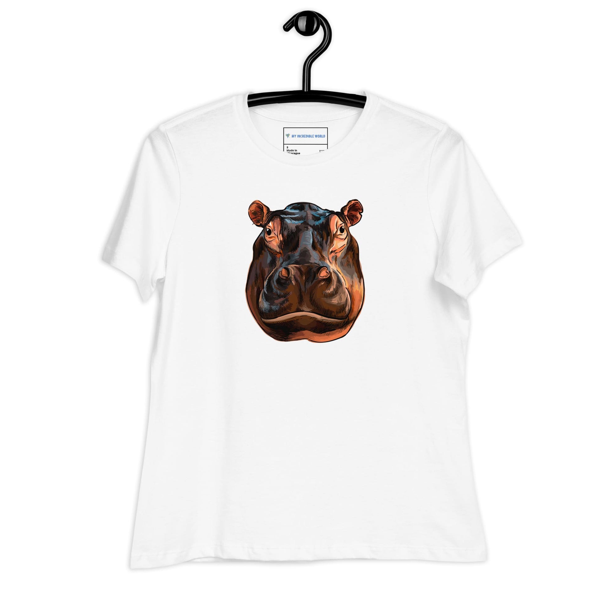 "Watercolor Hippopotamus" Women's Hippo T-Shirt White / S