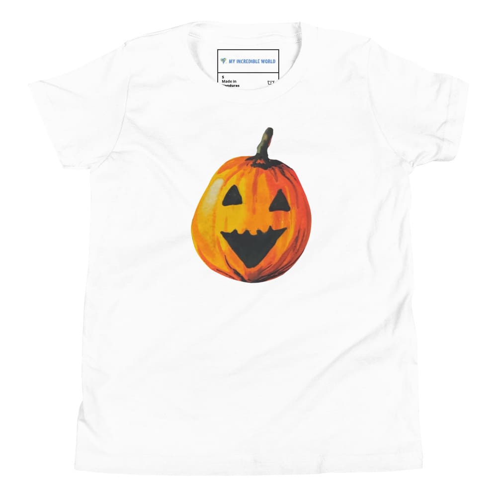 "Watercolor Jack-o-Lantern" Pumpkin T-Shirt (Youth/Kids) White / S