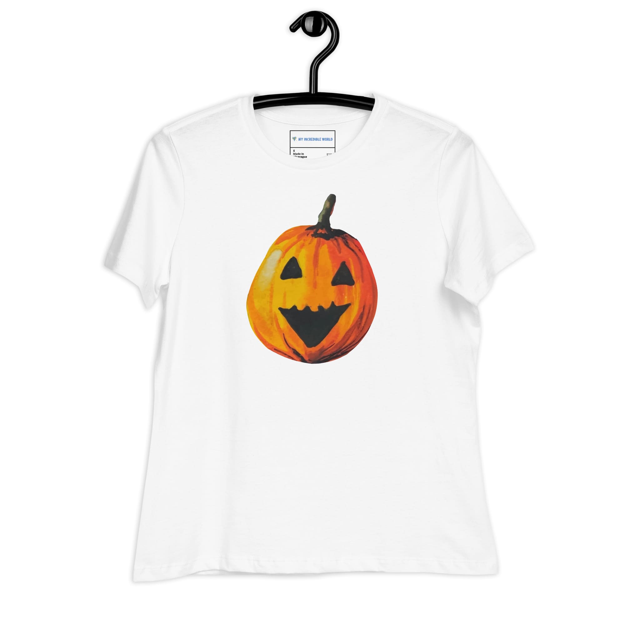 "Watercolor Jack-o-Lantern" Women's Pumpkin T-Shirt White / S