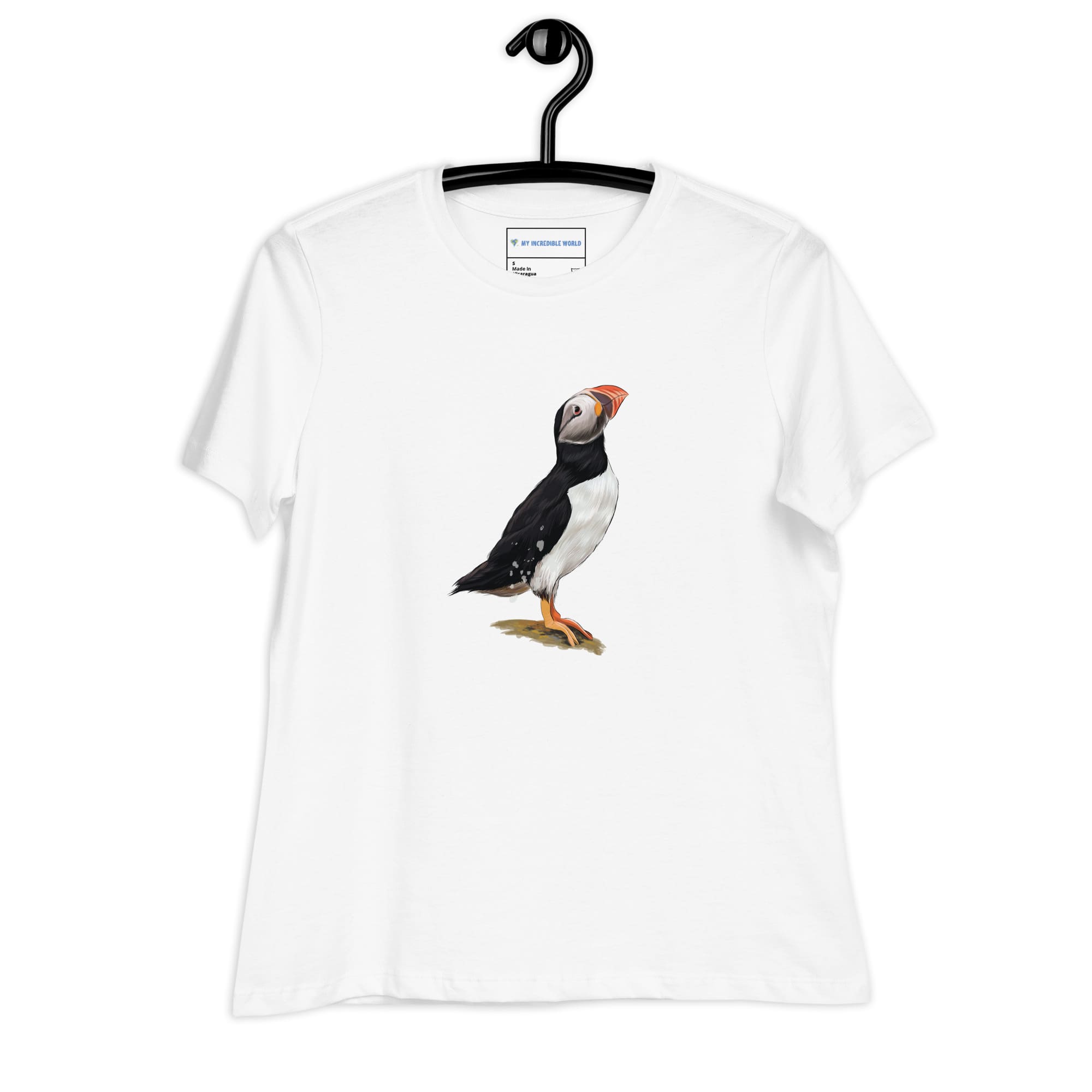 "Watercolor Puffin" Women's Puffin T-Shirt White / S