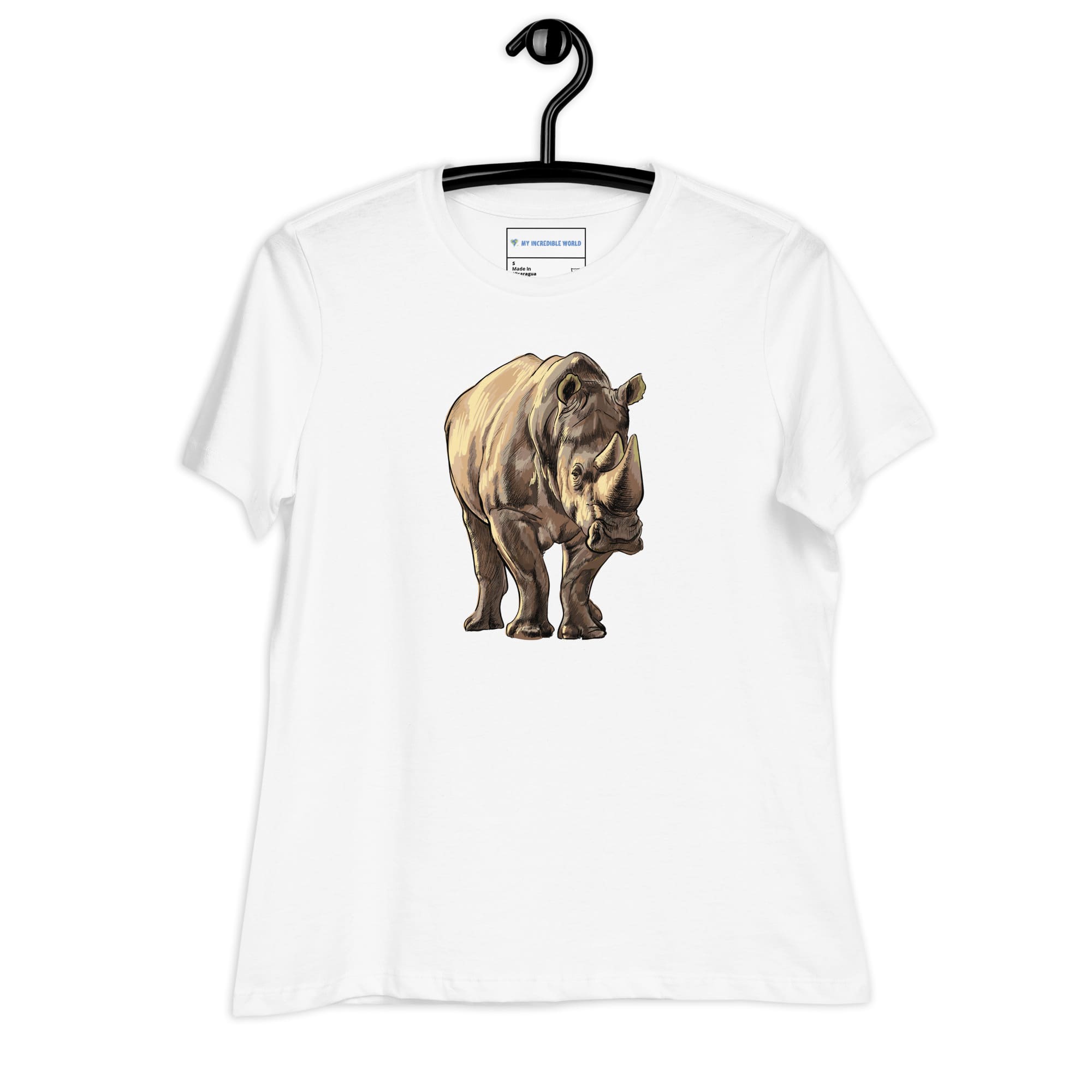 "Watercolor Rhinoceros" Women's Rhino T-Shirt White / S