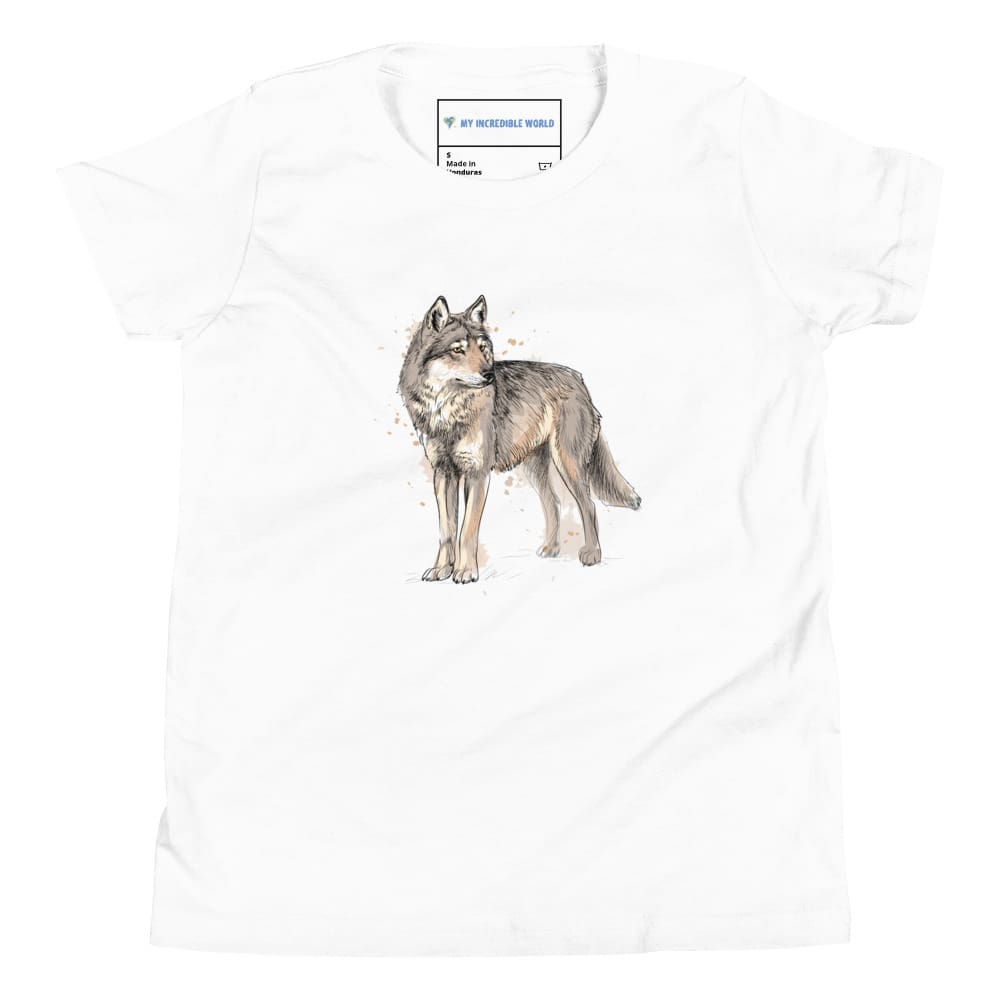 "Watercolor Wolf" Wolf T-Shirt (Youth/Kids) White / S