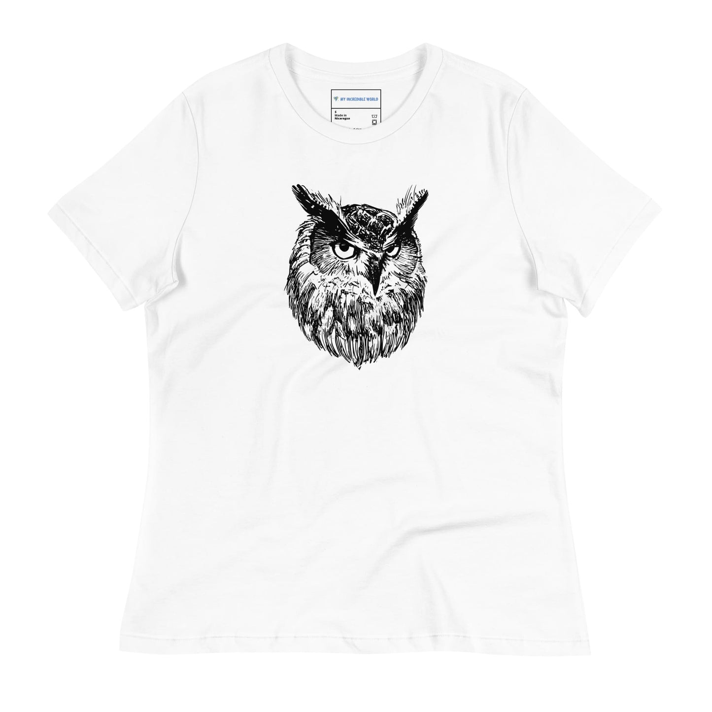 "Wise Owl" Owl Sketch T-Shirt (Women's) White / S