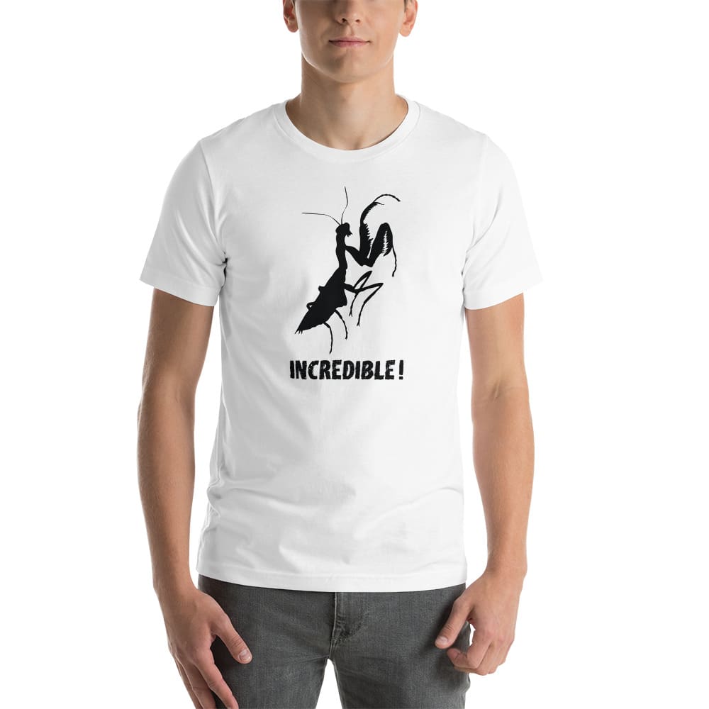 "Praying Mantises Are Incredible!" Praying Mantis T-Shirt - Black Print (Adult Unisex / Men's) White / XS