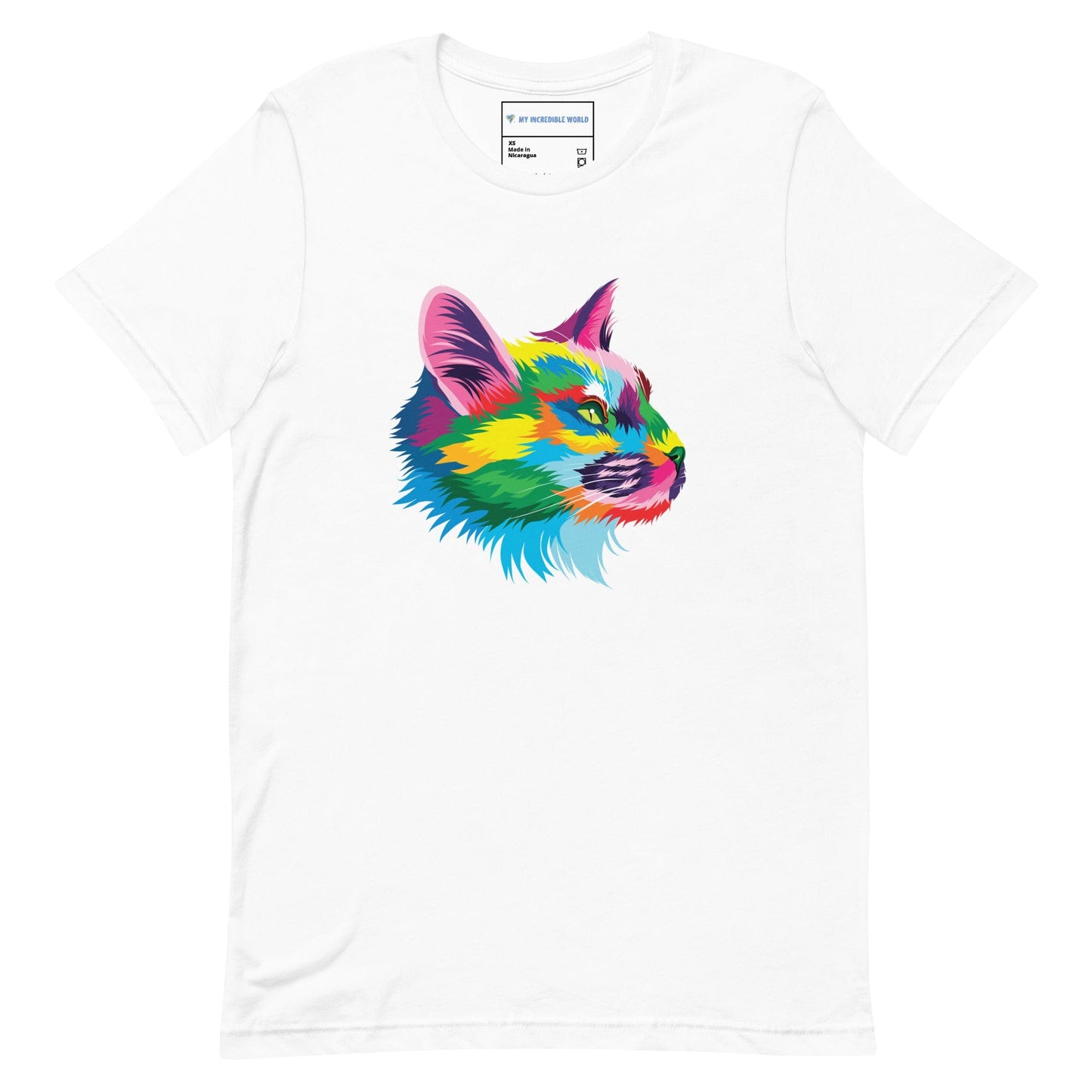 "Rainbow Cat" Cat Profile T-Shirt (Adult Unisex) (The Rainbow Collection) White / XS