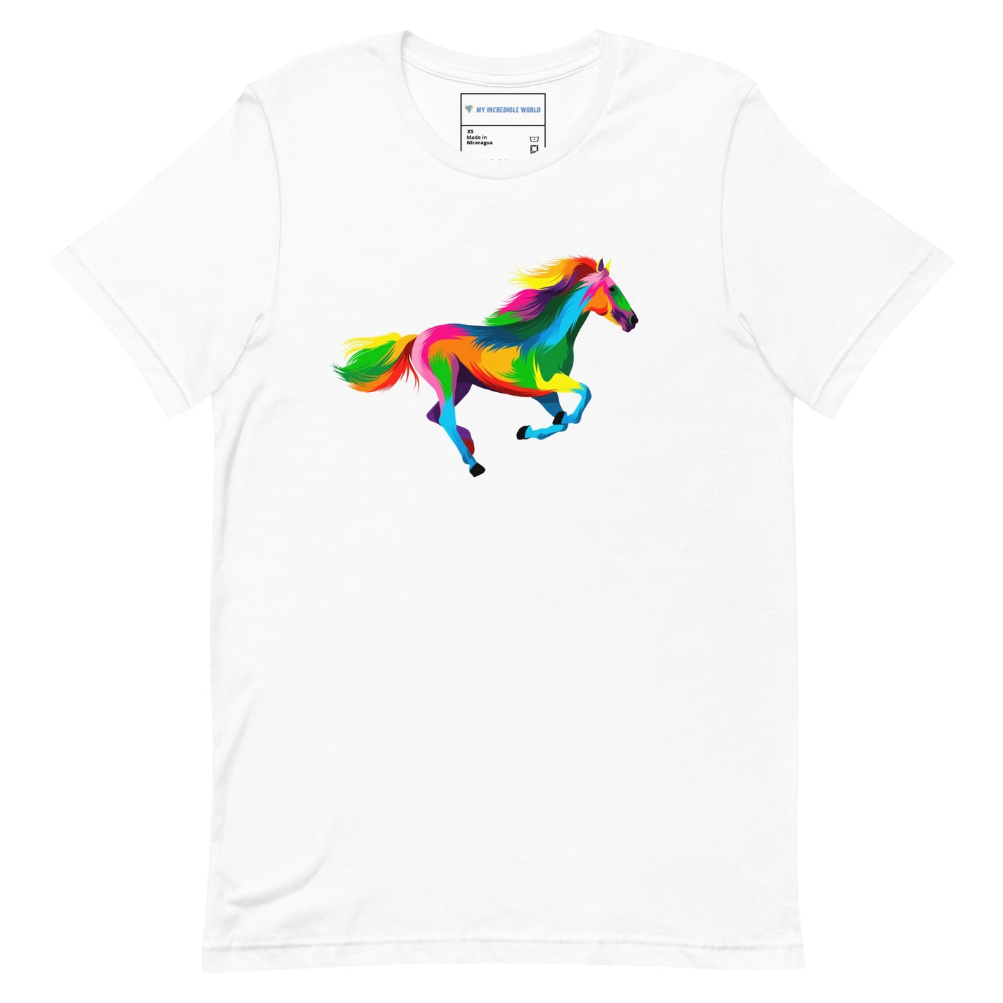 "Rainbow Horse" Galloping Horse T-Shirt (Adult Unisex) (The Rainbow Collection) White / XS