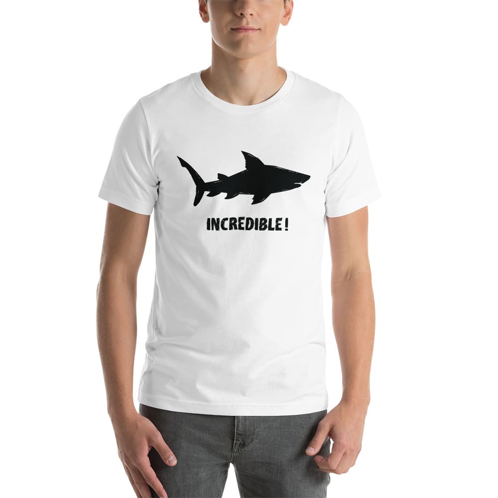 "Sharks Are Incredible" Shark T-Shirt - Black Print (Adult Unisex/Men's) White / XS