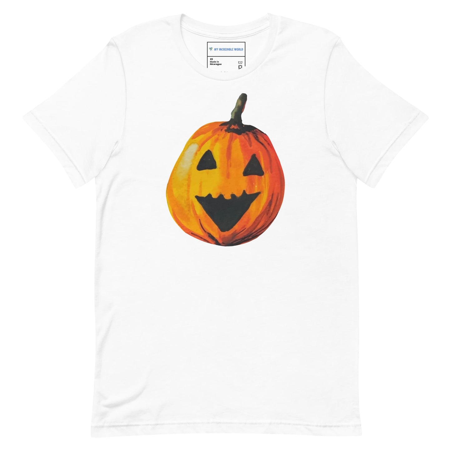 "Watercolor Jack-o-Lantern" Pumpkin T-Shirt (Adult Unisex) White / XS