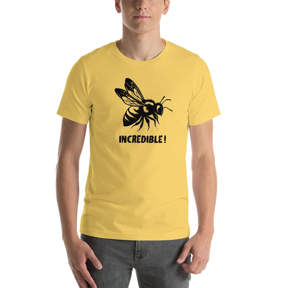 "Bees are Incredible" Bee T-Shirt - Black Print (Adult Unisex / Men's) Yellow / S