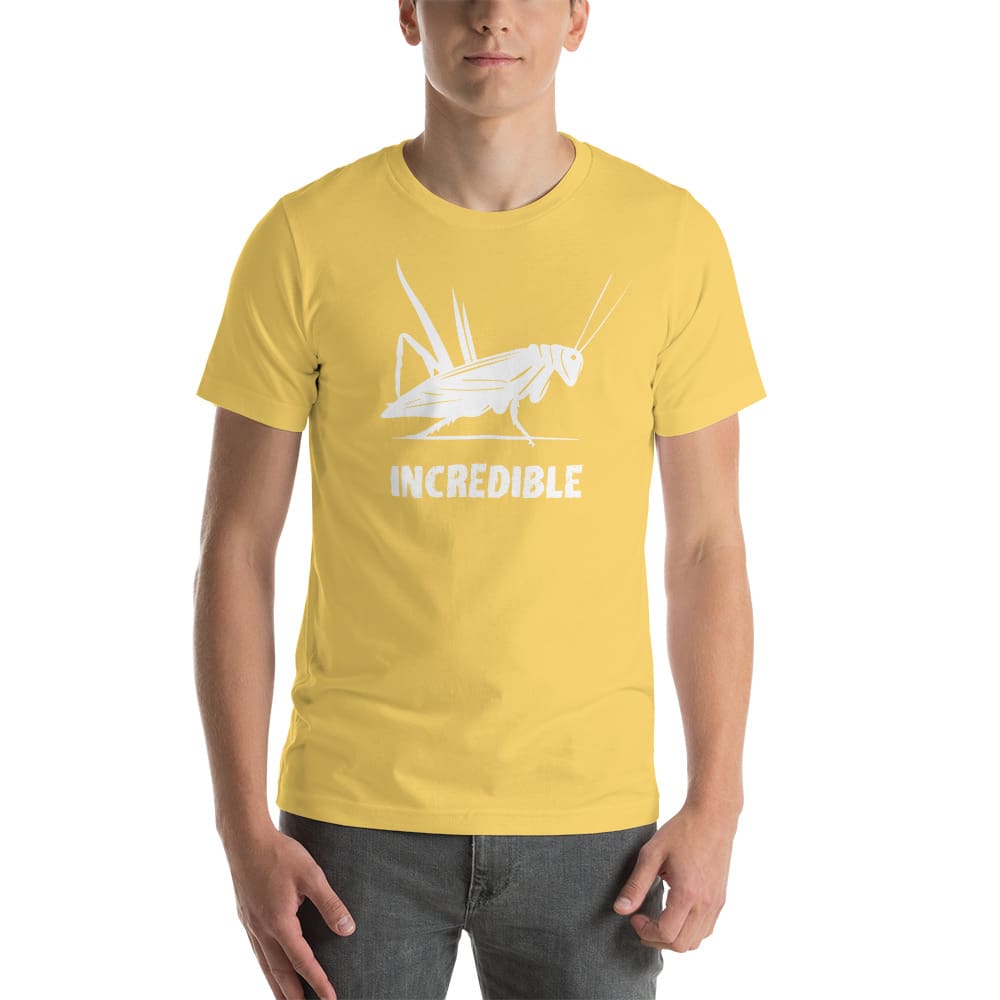 "Grasshoppers Are Incredible" Grasshopper T-Shirt - White Print (Adult Men's/Unisex) Yellow / S