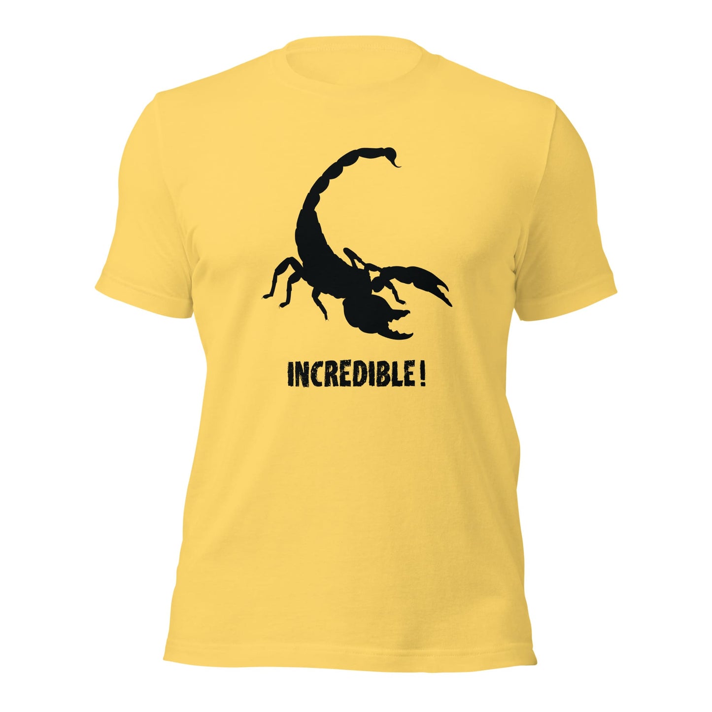 "Scorpions Are Incredible" Scorpion T-Shirt - Black Print (Adult Unisex / Men's) Yellow / S