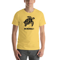 "Sea Turtles Are Incredible" Sea Turtle T-Shirt - Black Print (Adult Unisex / Men's) Yellow / S