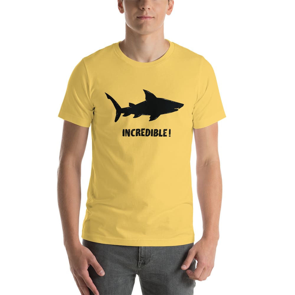 "Sharks Are Incredible" Shark T-Shirt - Black Print (Adult Unisex/Men's) Yellow / S