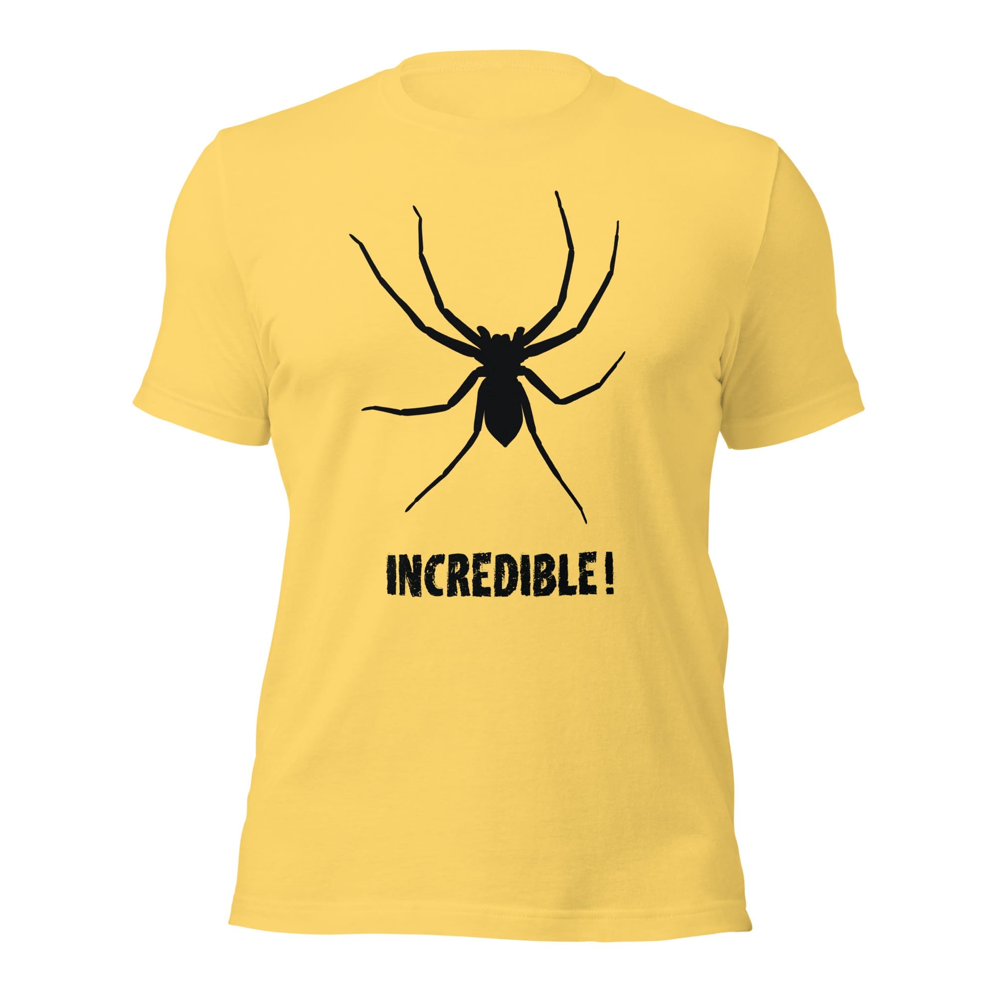 "Spiders are Incredible" Spider T-Shirt - Black Print (Adult Unisex / Men's) Yellow / S