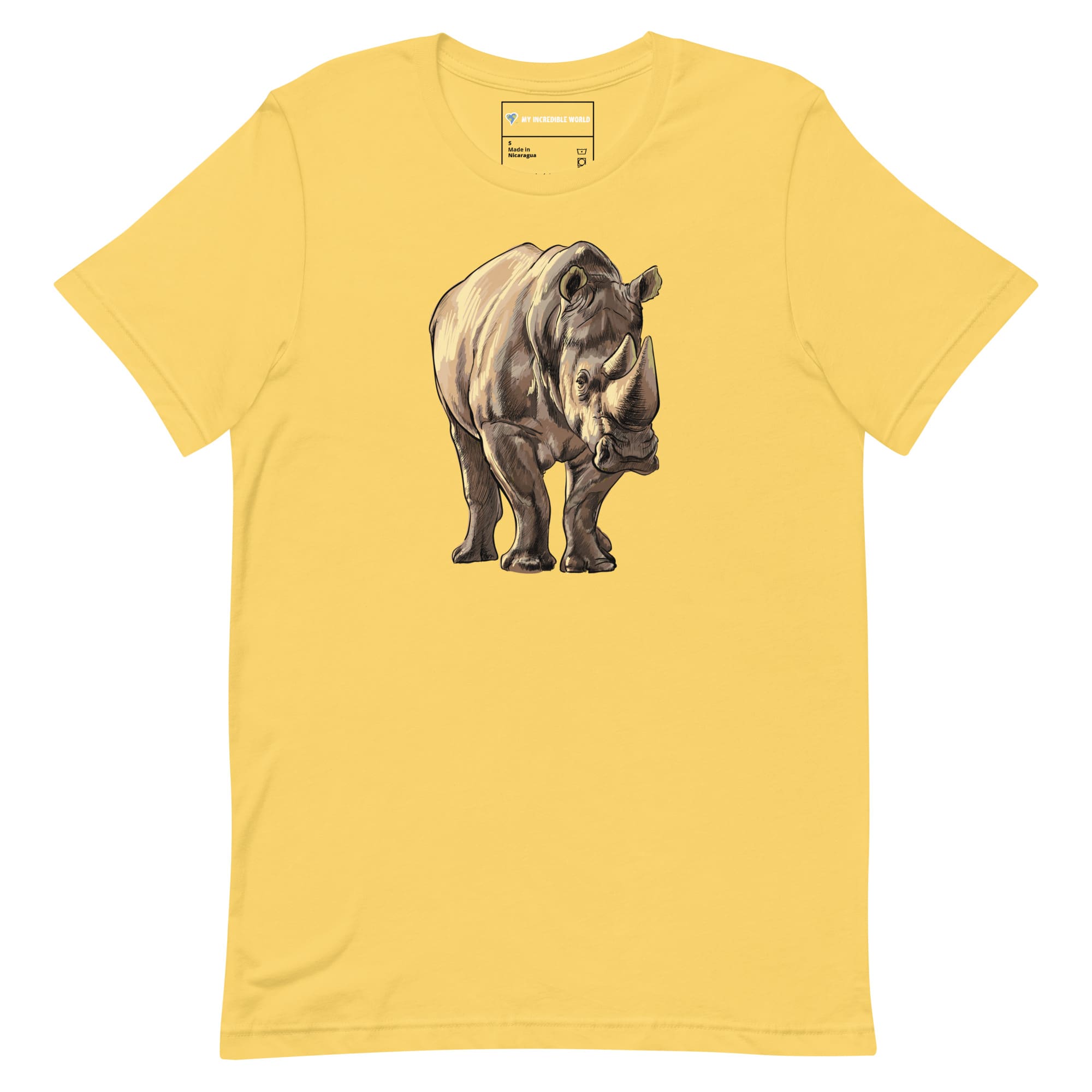 "Watercolor Rhinoceros" Rhino T-Shirt (Adult Unisex) Yellow / S