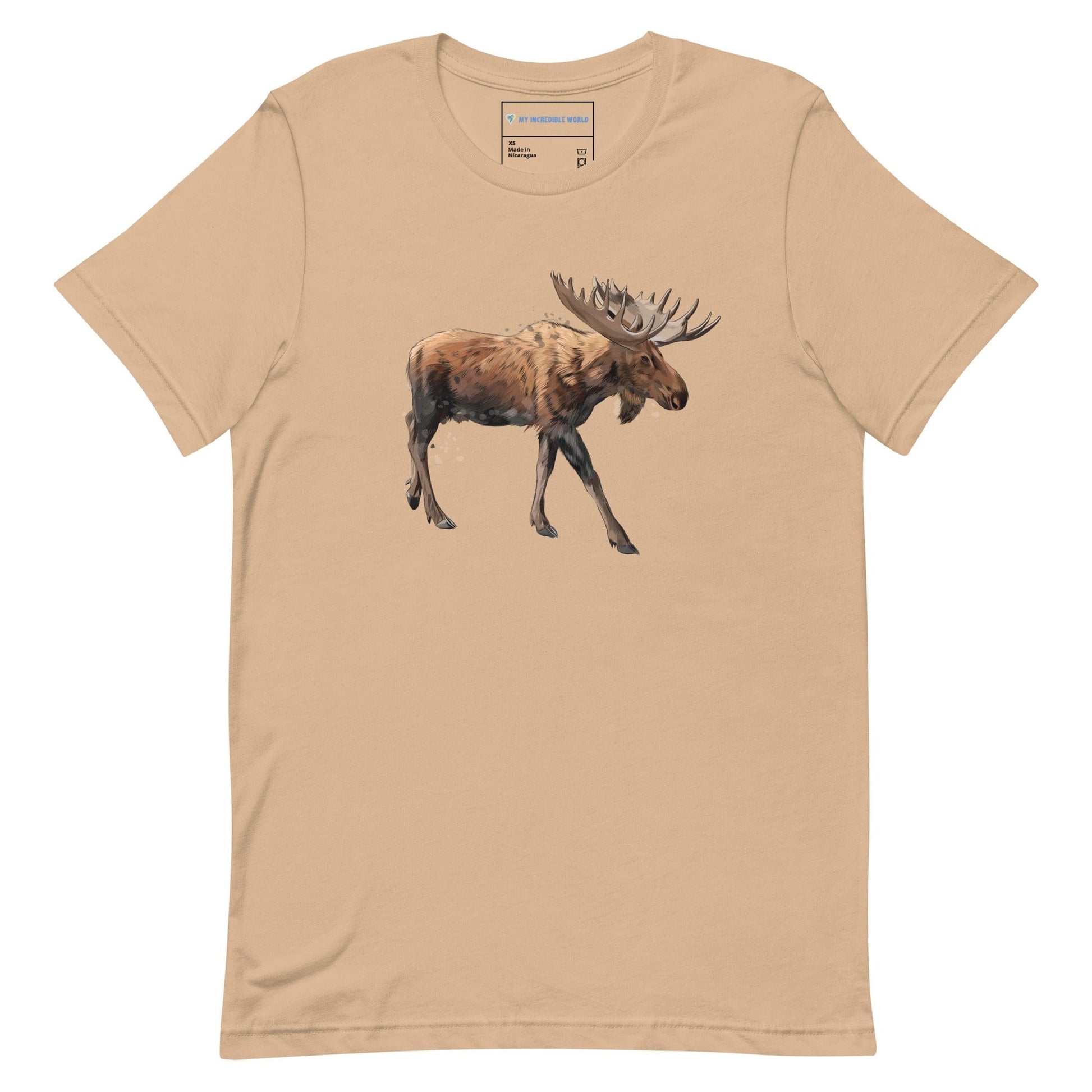 "Watercolor Moose" Moose T-Shirt (Adult Unisex) Tan / XS