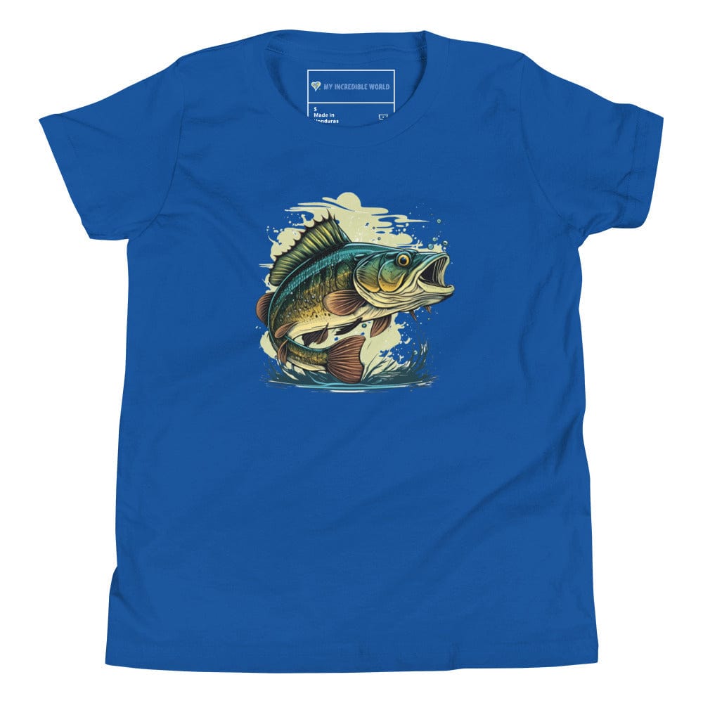 "The Mighty Bass" - Bass Fish / Fisherman T-Shirt for Kids/Youth True Royal / S