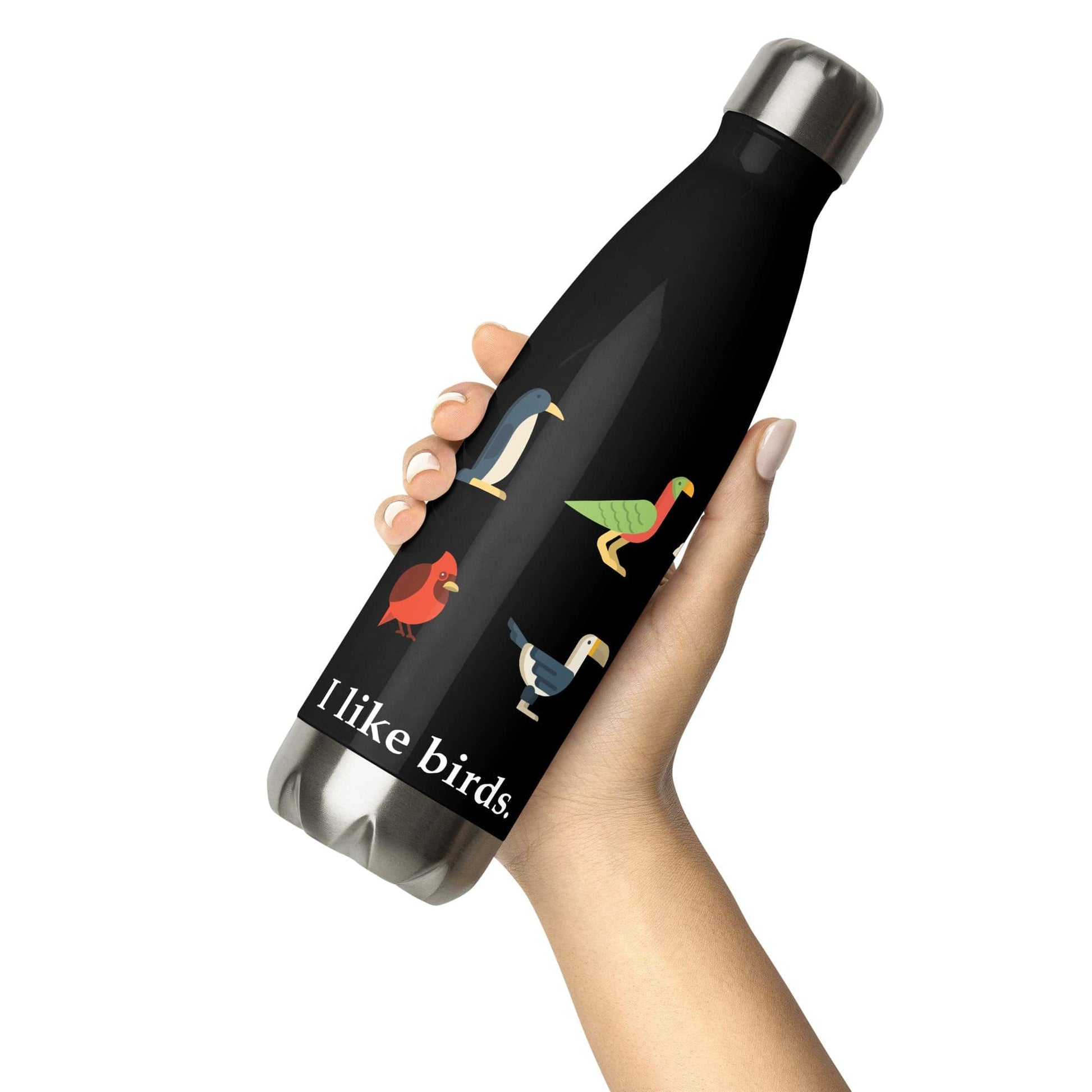 "I Like Birds" Bird-Lovers' Stainless Steel Water Bottle (Black)