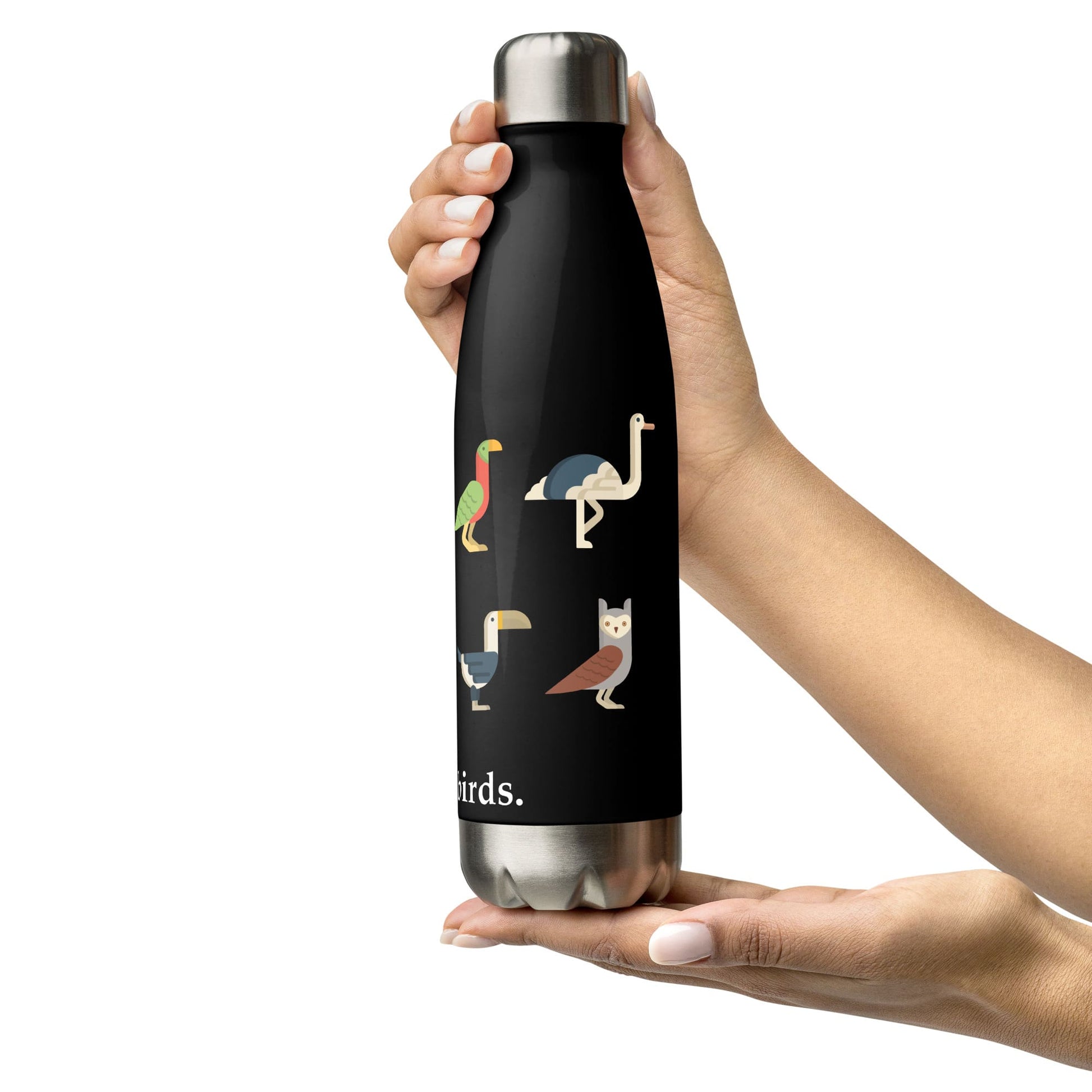 "I Like Birds" Bird-Lovers' Stainless Steel Water Bottle (Black)