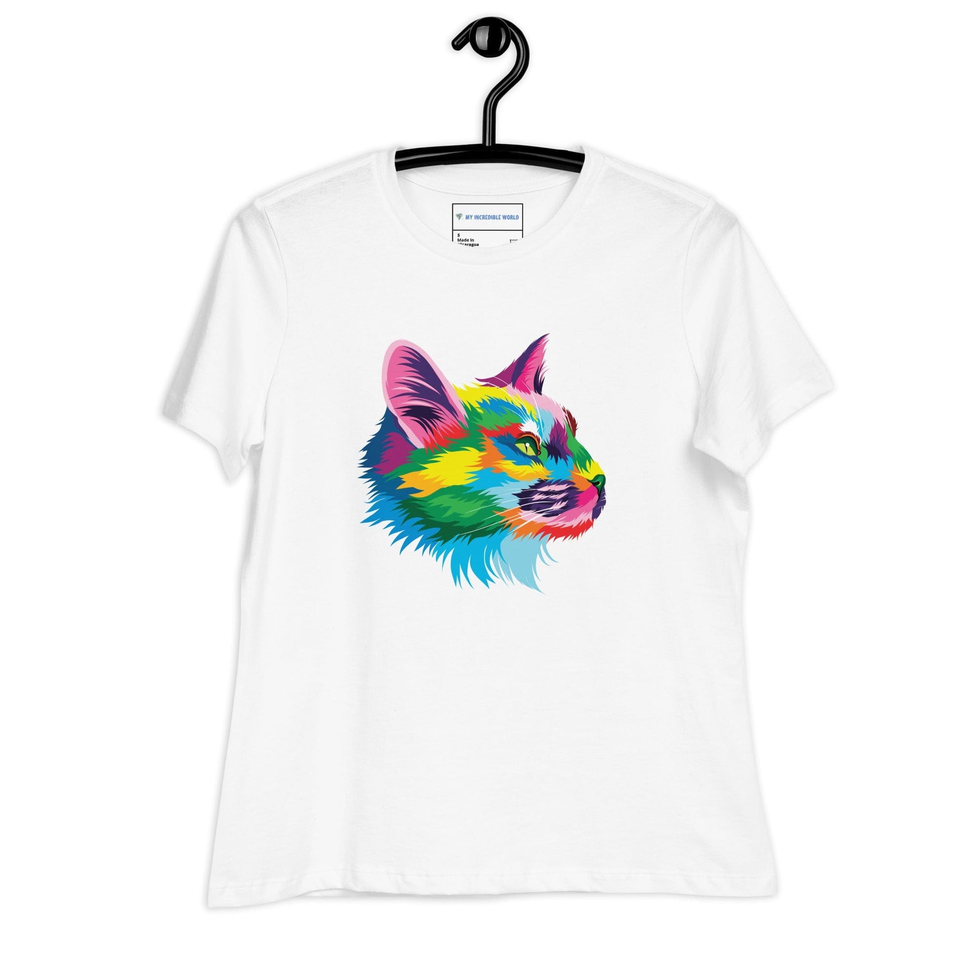 "Rainbow Cat" Cat Profile T-Shirt (Women's) (The Rainbow Collection) White / S