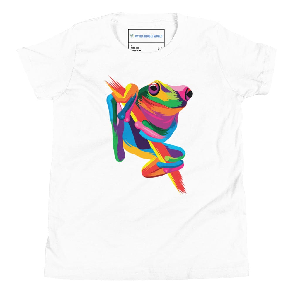 "Rainbow Tree Frog" Tree Frog T-Shirt (Youth/Kids) (The Rainbow Collection) White / S