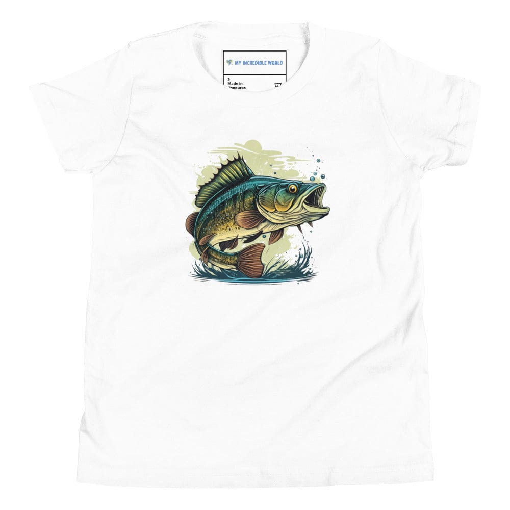 "The Mighty Bass" - Bass Fish / Fisherman T-Shirt for Kids/Youth White / S