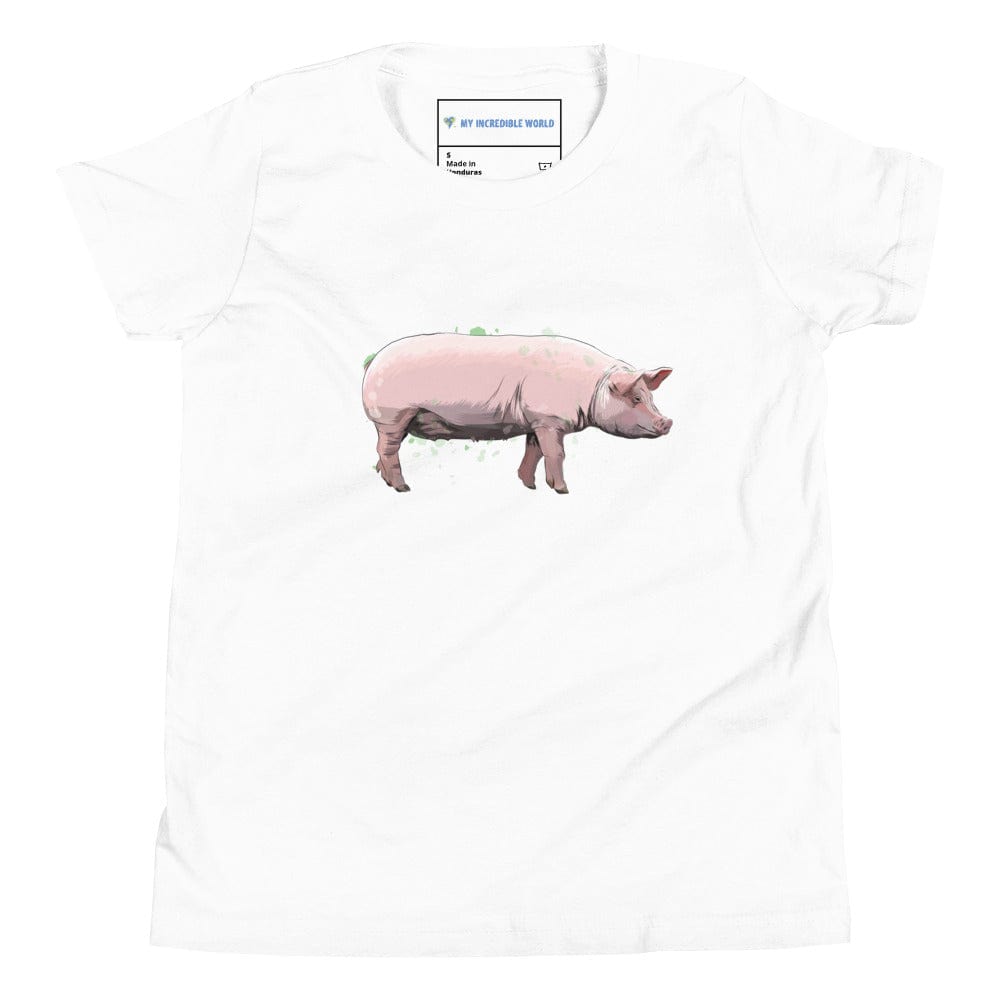 "Watercolor Pig" Pig T-Shirt (Youth/Kids) White / S