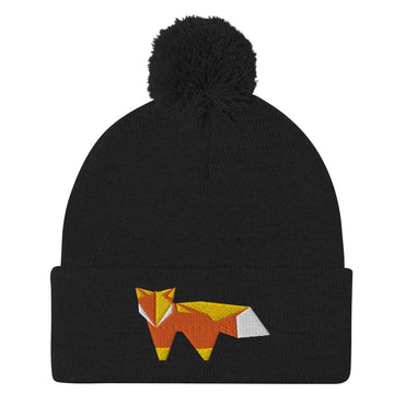 “Origami Fox” Pom-Pom Beanie (Winter Hat) Black