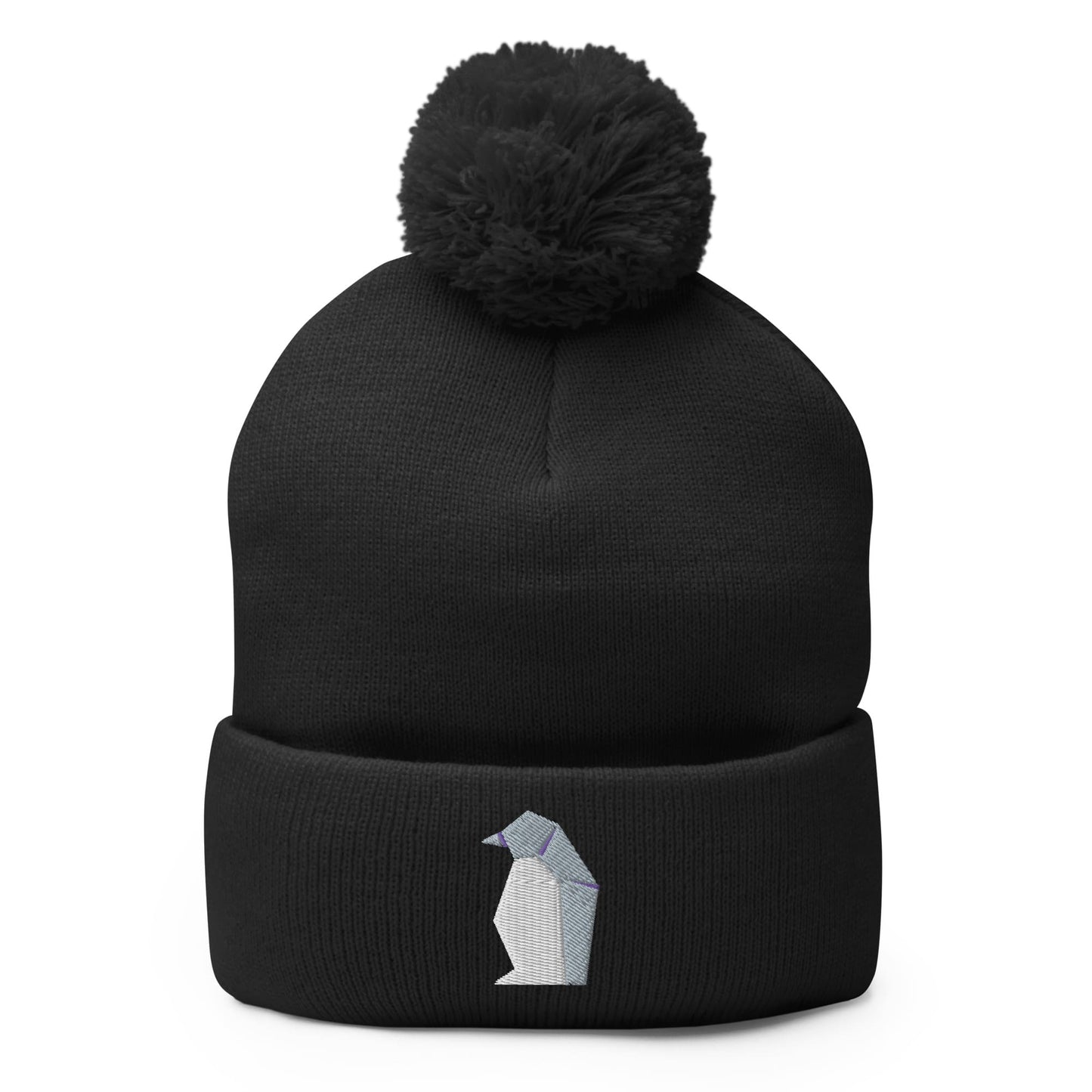 "Origami Penguin" Pom-Pom Beanie (Winter Hat) Black