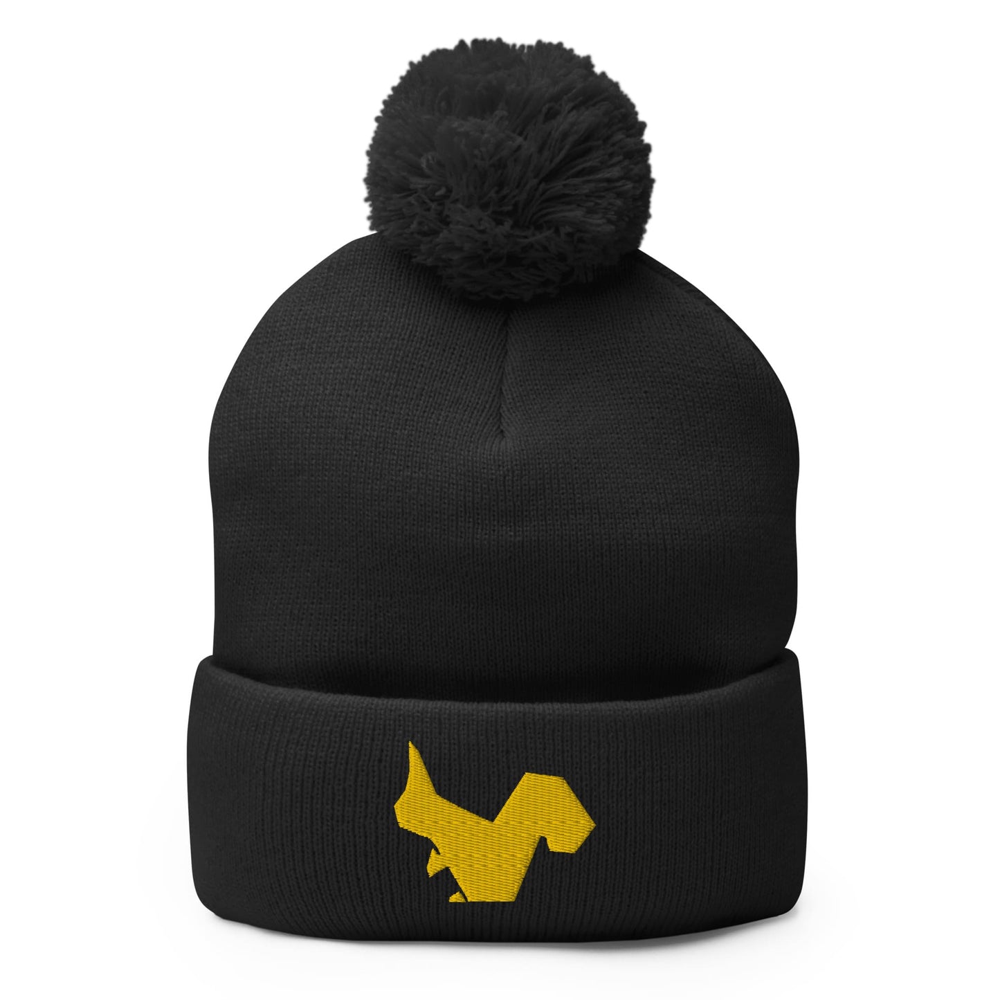 "Origami Squirrel" Beanie with Pom-Pom (Winter Hat) Black