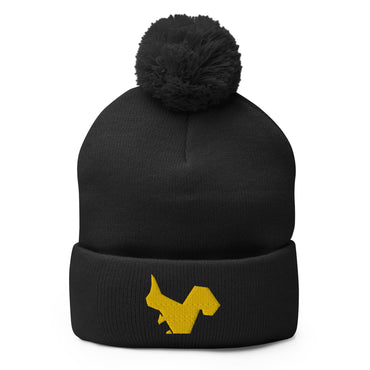 "Origami Squirrel" Beanie with Pom-Pom (Winter Hat) Black