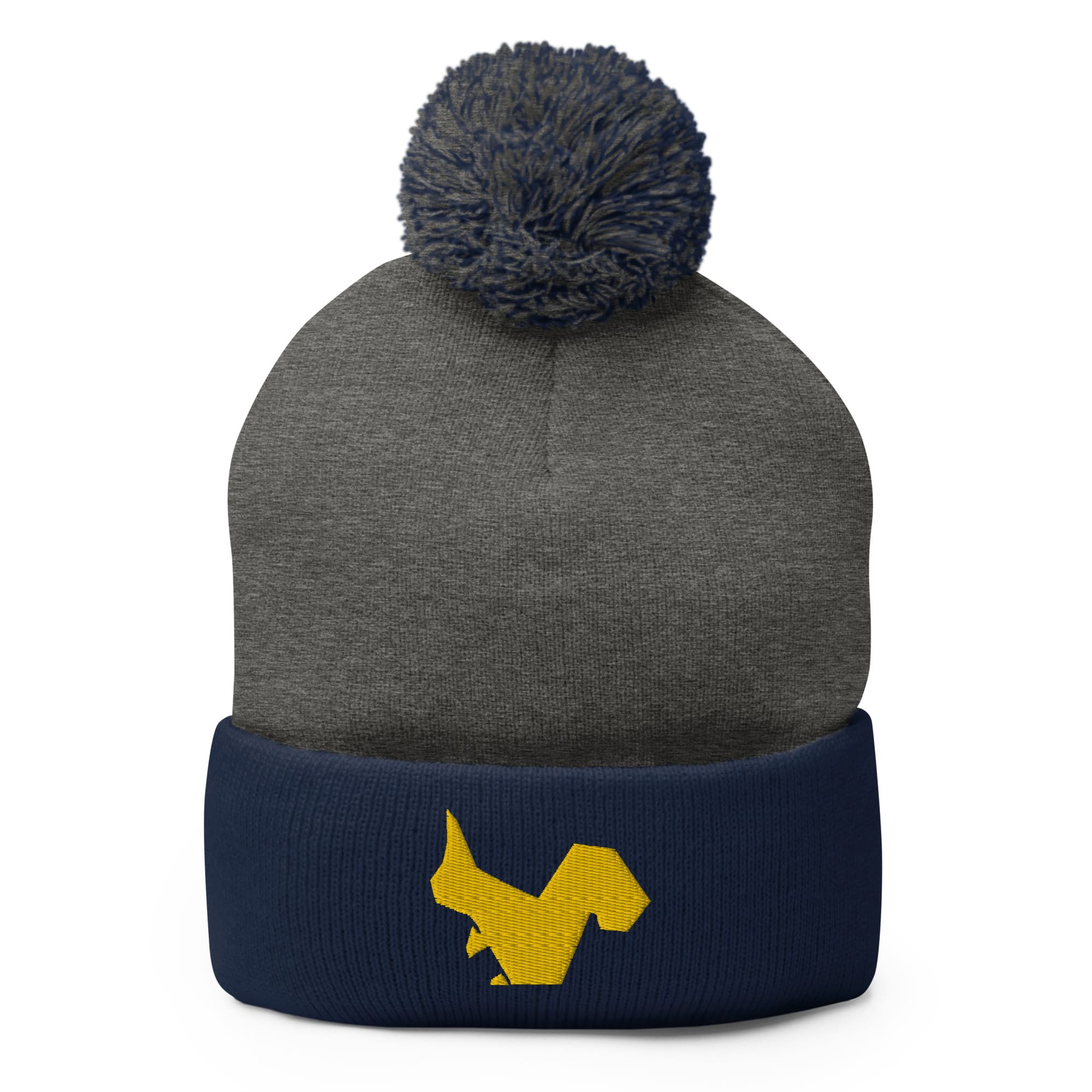 "Origami Squirrel" Beanie with Pom-Pom (Winter Hat) Dark Heather Grey/ Navy