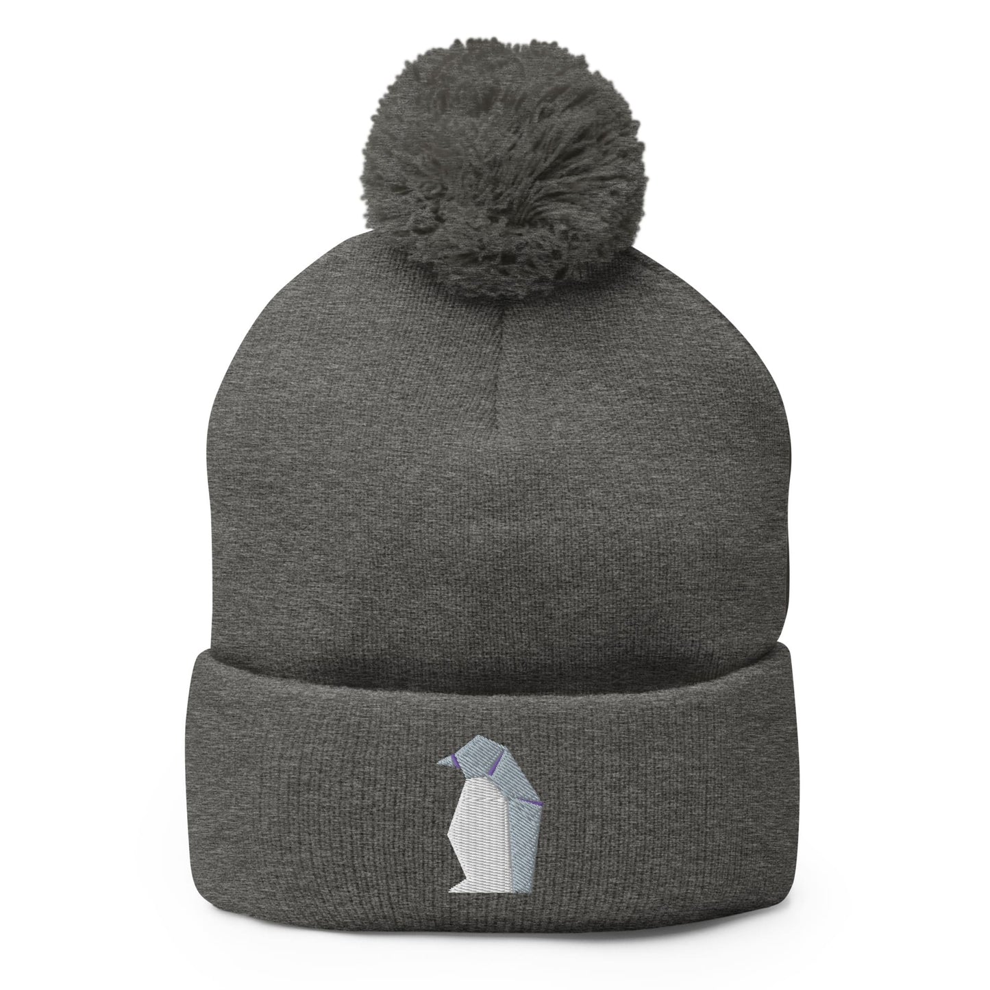 "Origami Penguin" Pom-Pom Beanie (Winter Hat) Dark Heather Grey