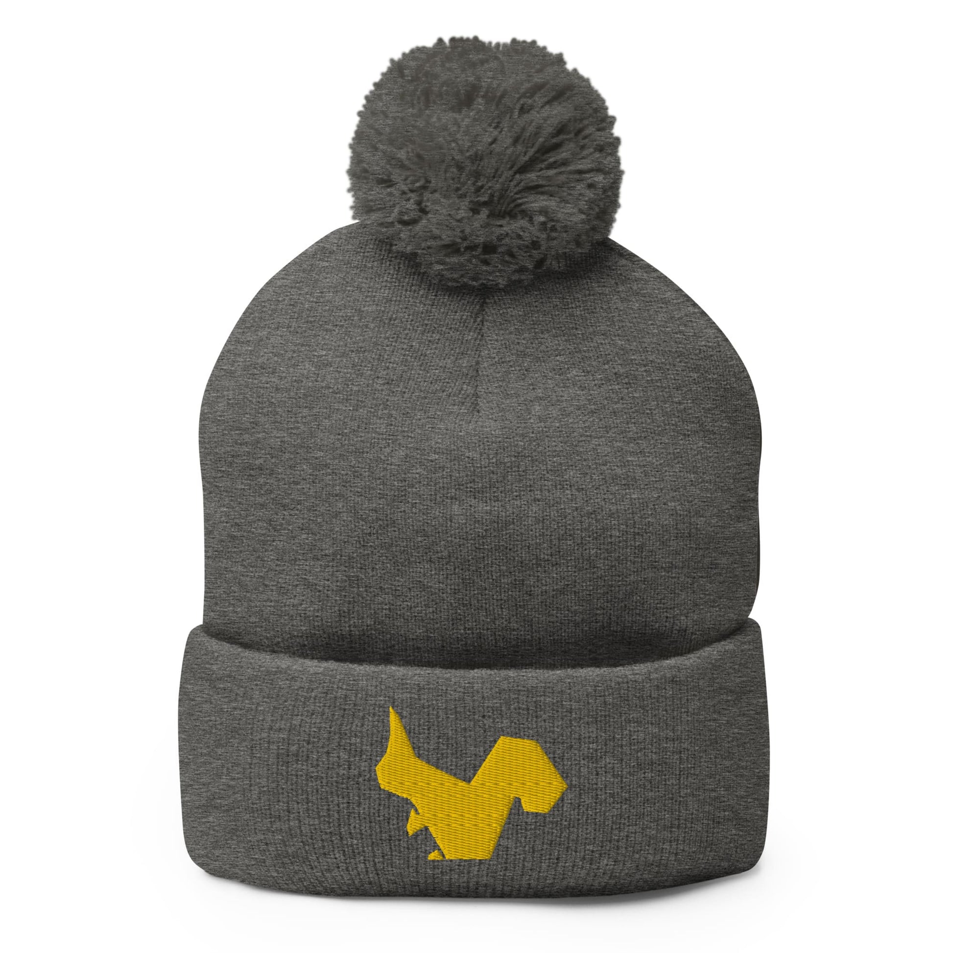 "Origami Squirrel" Beanie with Pom-Pom (Winter Hat) Dark Heather Grey