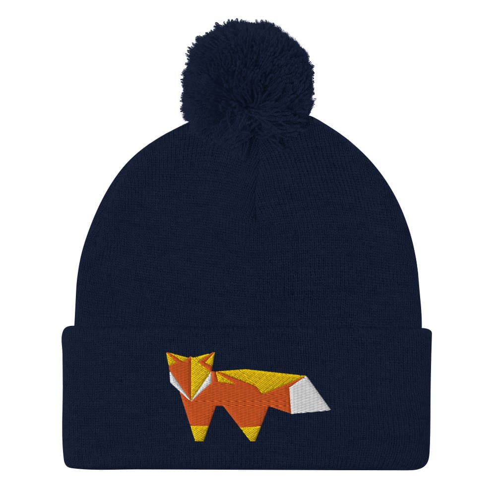 “Origami Fox” Pom-Pom Beanie (Winter Hat) Navy