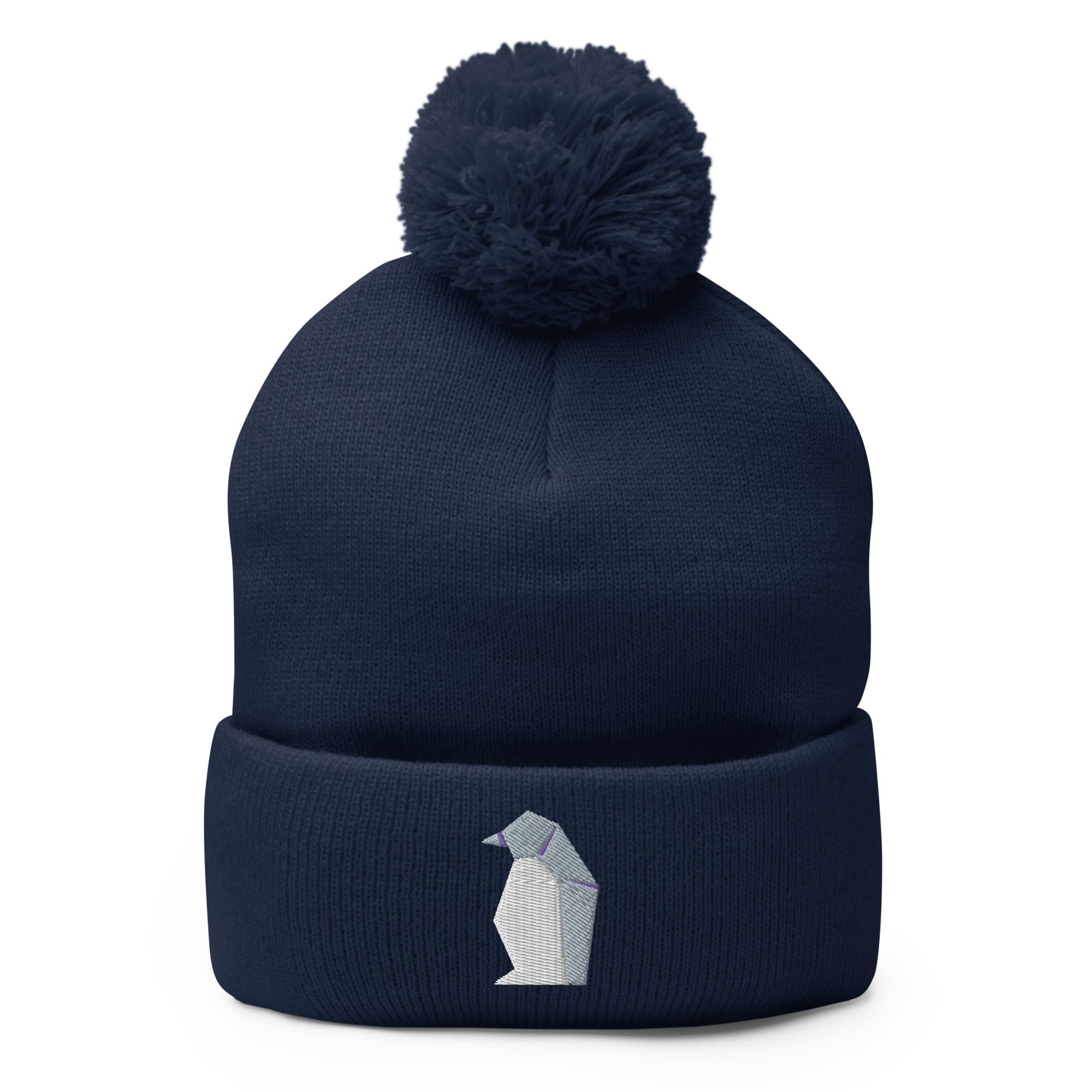 "Origami Penguin" Pom-Pom Beanie (Winter Hat) Navy