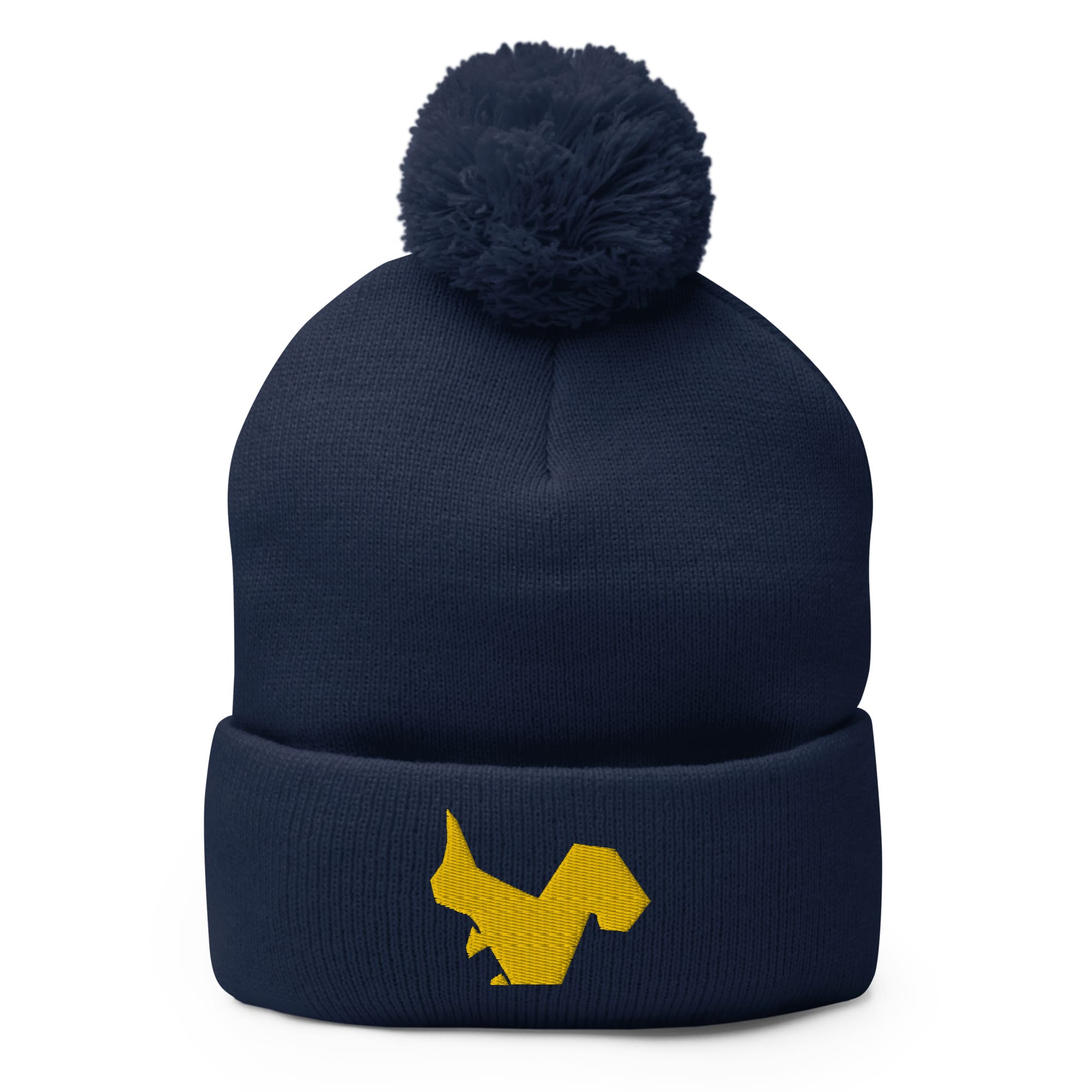 "Origami Squirrel" Beanie with Pom-Pom (Winter Hat) Navy