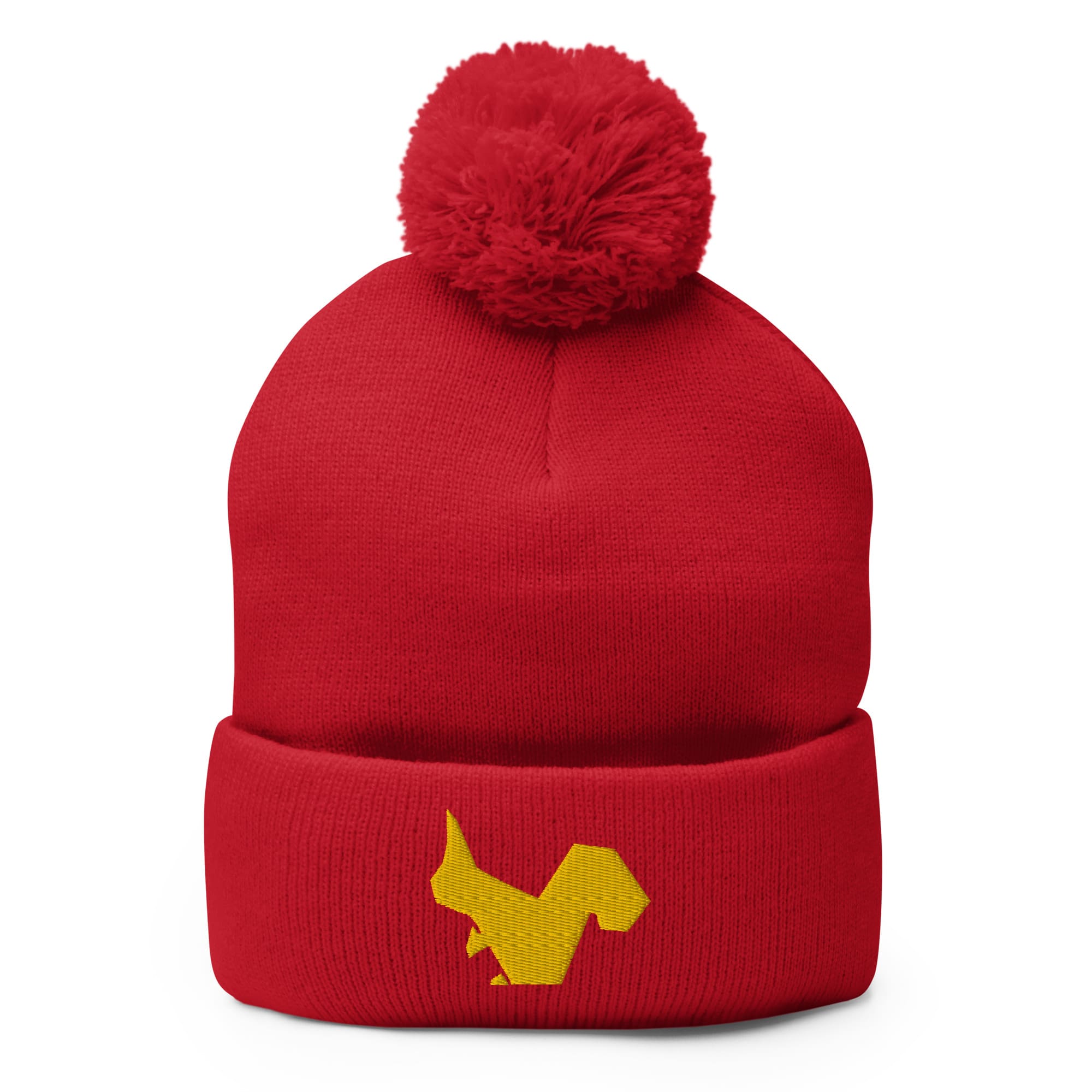 "Origami Squirrel" Beanie with Pom-Pom (Winter Hat) Red